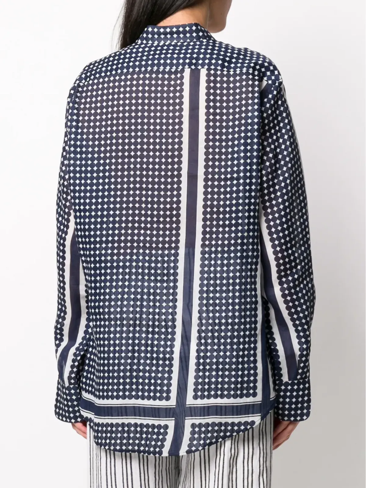 Sara Lanzi geometric-print long-sleeved shirt - Blue - 画像4