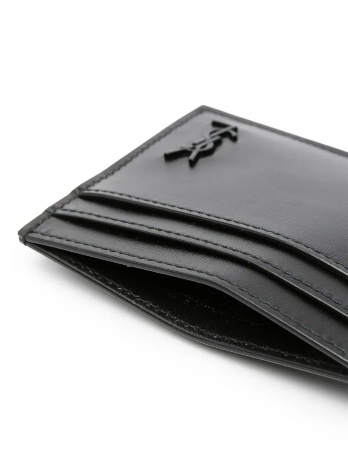 Saint Laurent Cassandre-plaque leather card holder - Black - 画像3