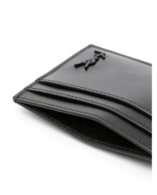Saint Laurent Cassandre-plaque leather card holder - Black - サムネイル3