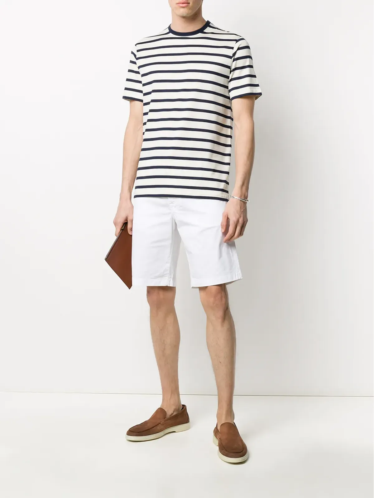Sunspel ストライプ入り クルーネック Tシャツ - 画像2