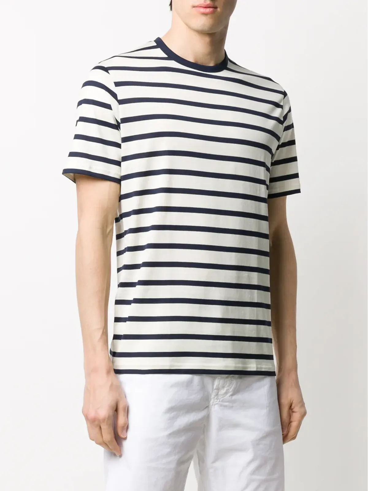Sunspel ストライプ入り クルーネック Tシャツ - 画像3