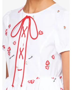 Miu Miu ポプリン花柄刺繍ドレス（ホワイト） - サムネイル5