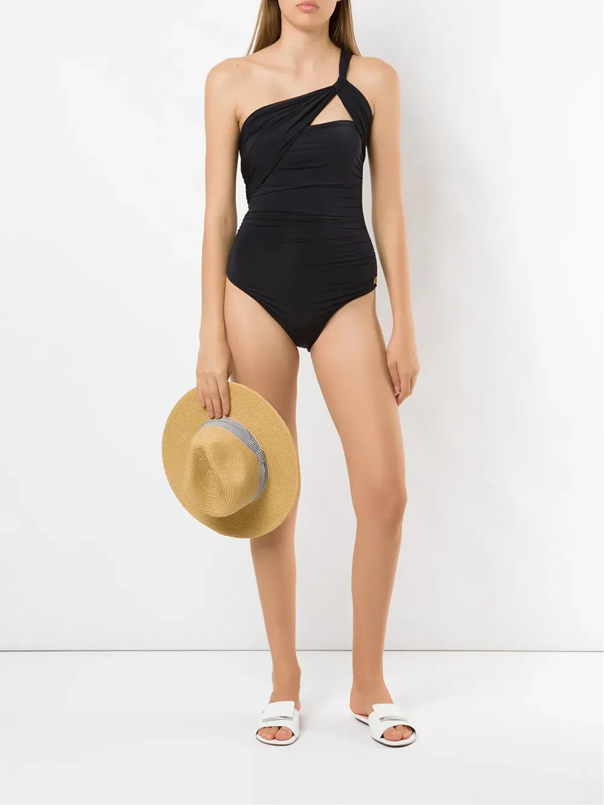Brigitte draped one-shoulder swimsuit - Black - 画像2