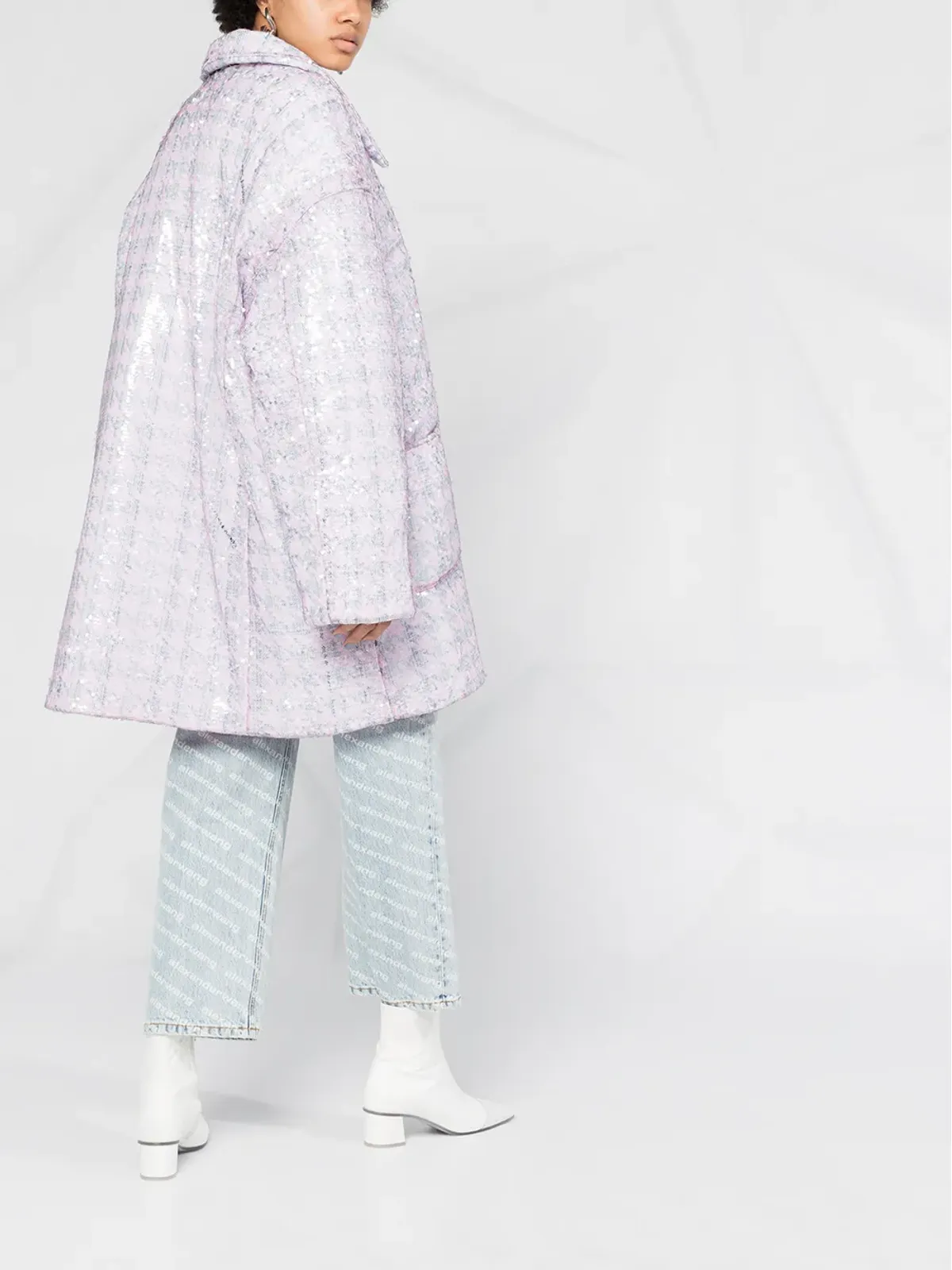 Natasha Zinko オーバーサイズのスパンコール付き千鳥格子柄コート ピンク - 画像4