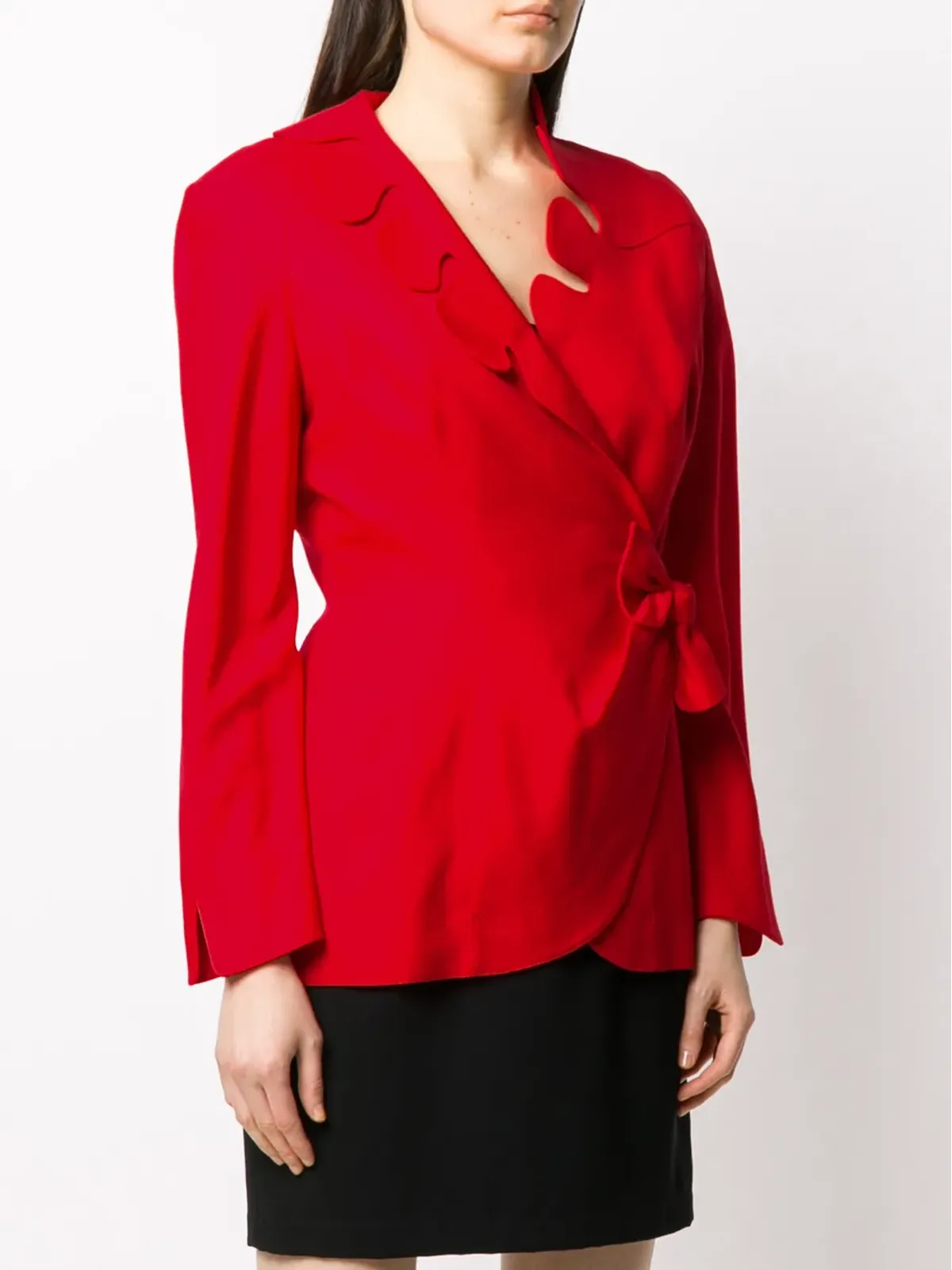 Thierry Mugler Pre-Owned scalloped neck wrap jacket - Red - 画像3