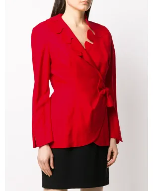 Thierry Mugler Pre-Owned scalloped neck wrap jacket - Red - サムネイル3