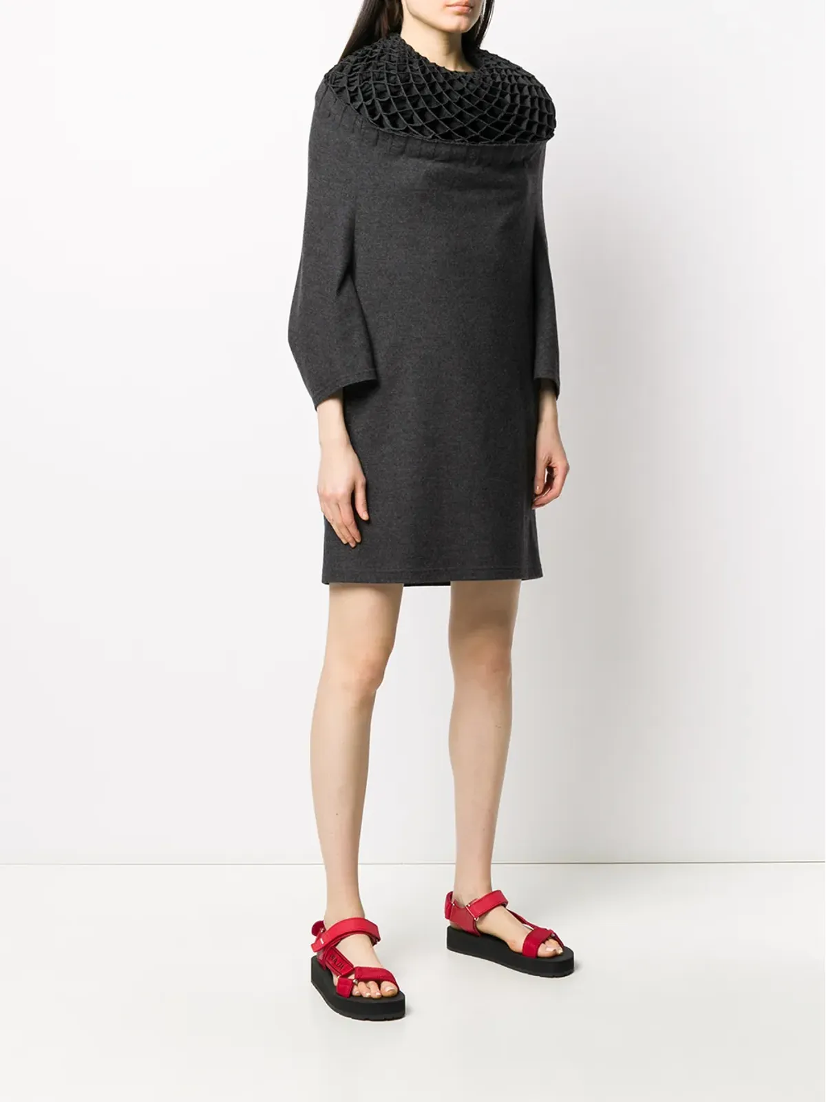 Junya Watanabe Comme des Garçons Pre-Owned 2000s honeycomb collar dress - Grey - 画像3