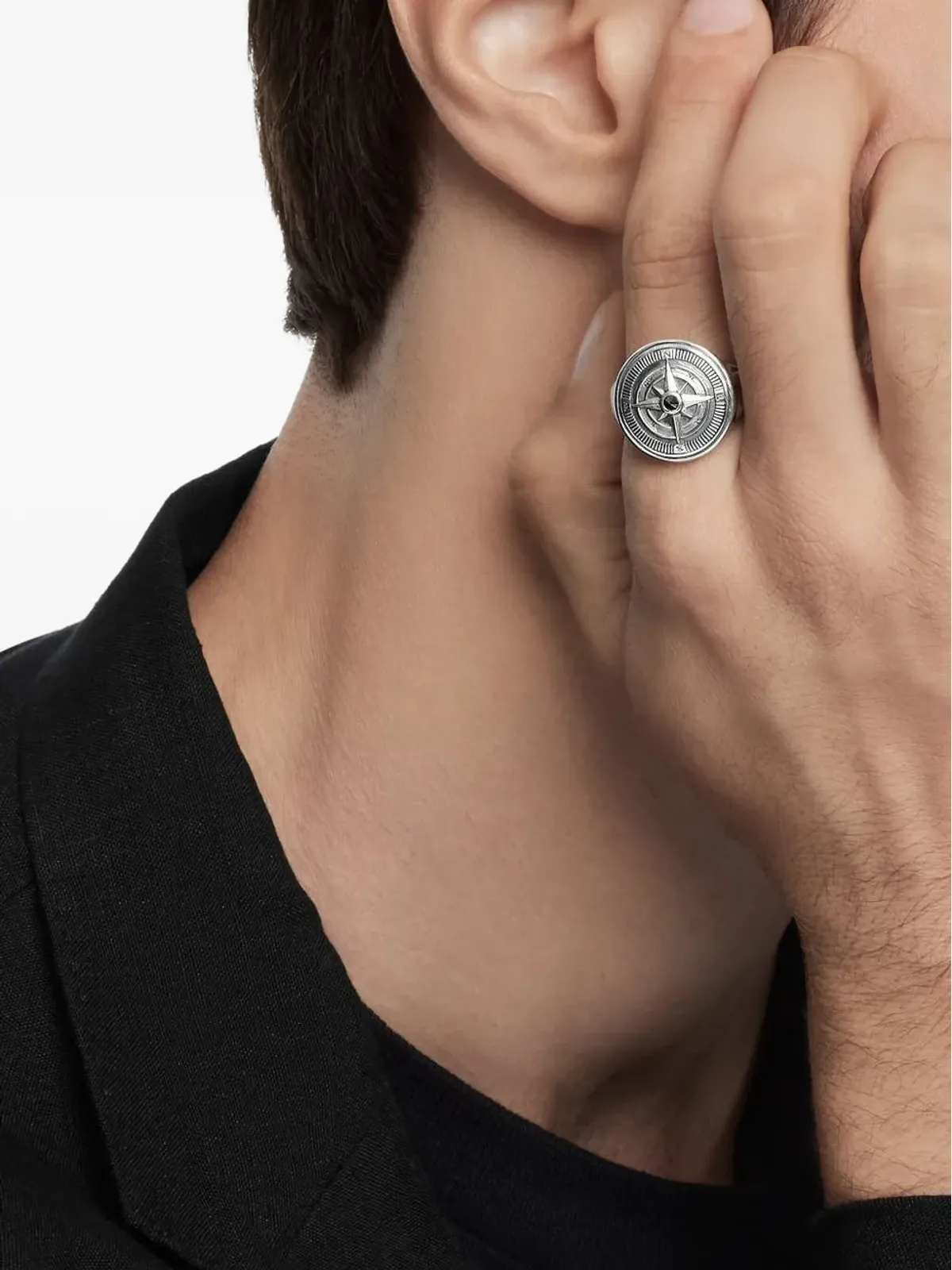 David Yurman sterling silver Maritime Compass black diamond signet ring - 画像5