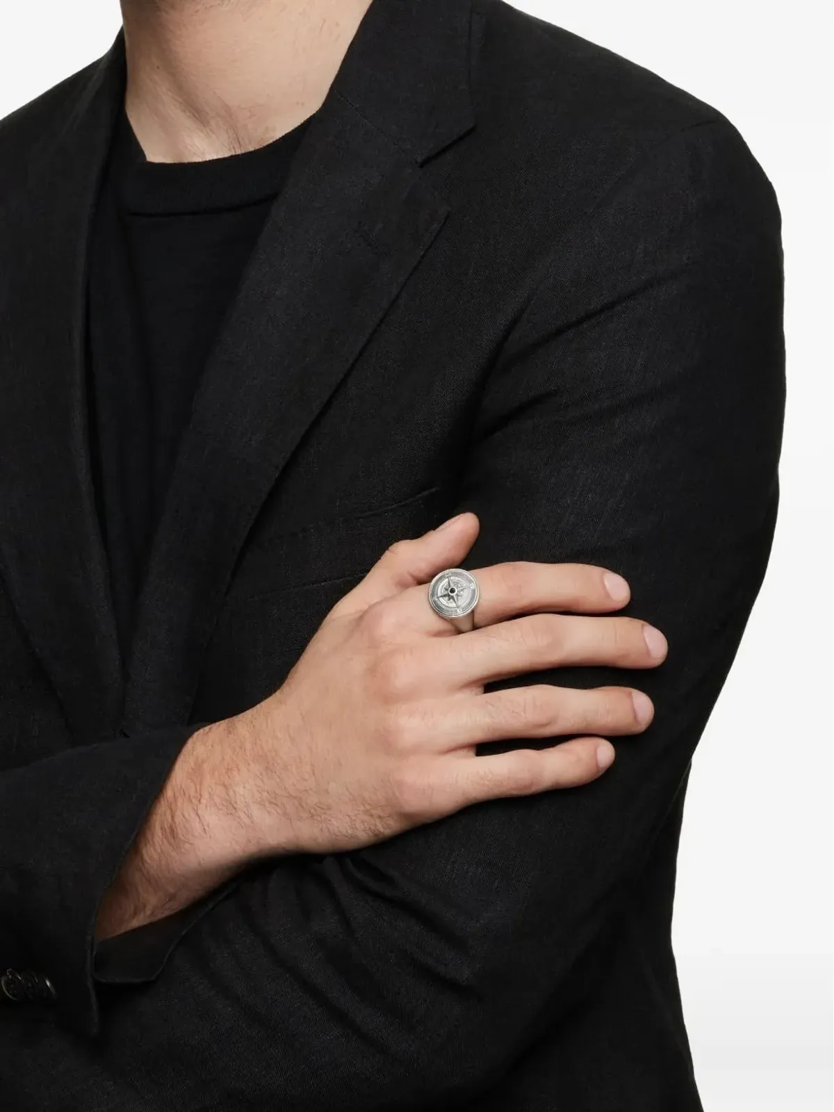 David Yurman sterling silver Maritime Compass black diamond signet ring - 画像2