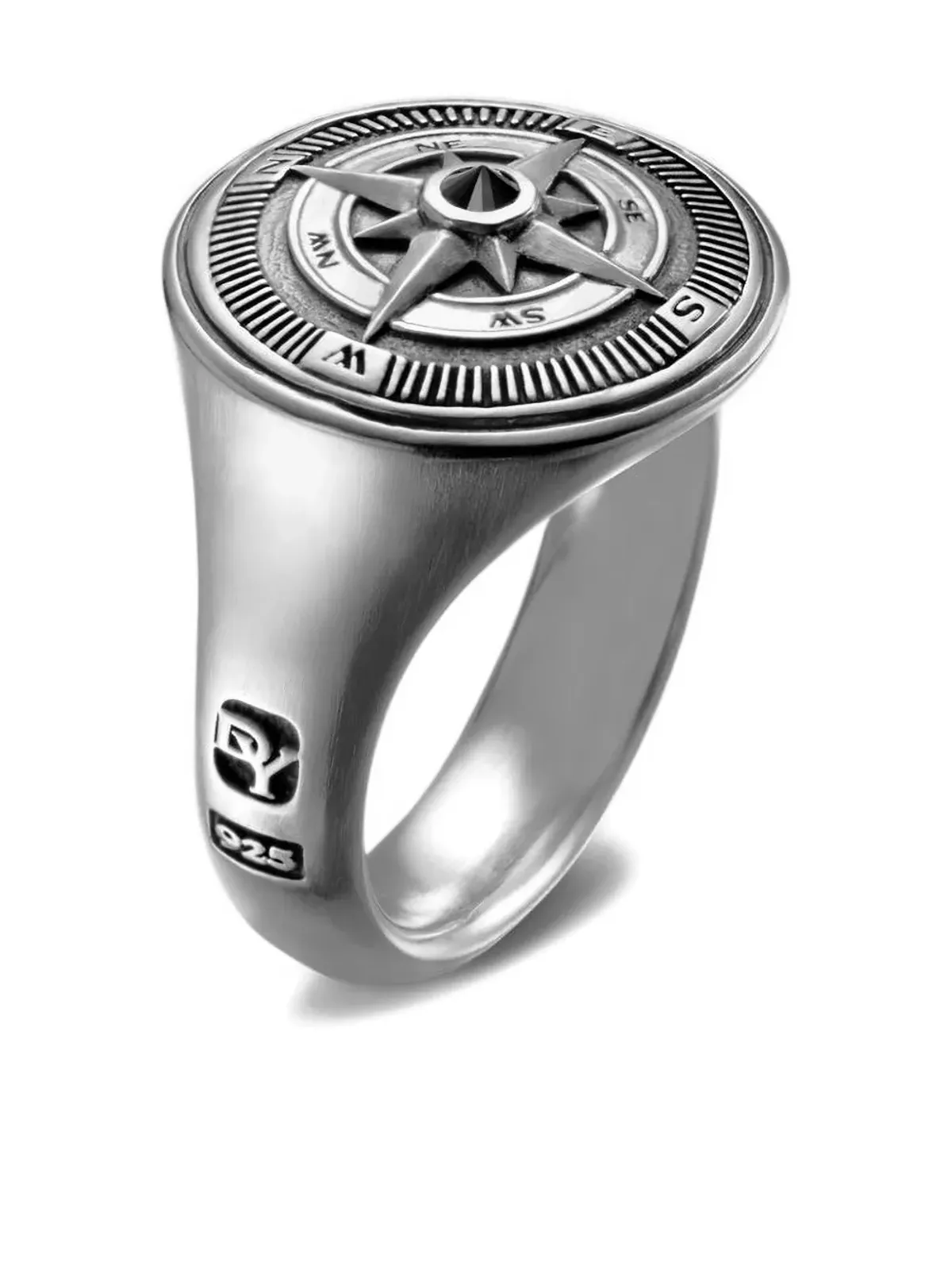 David Yurman sterling silver Maritime Compass black diamond signet ring - 画像3