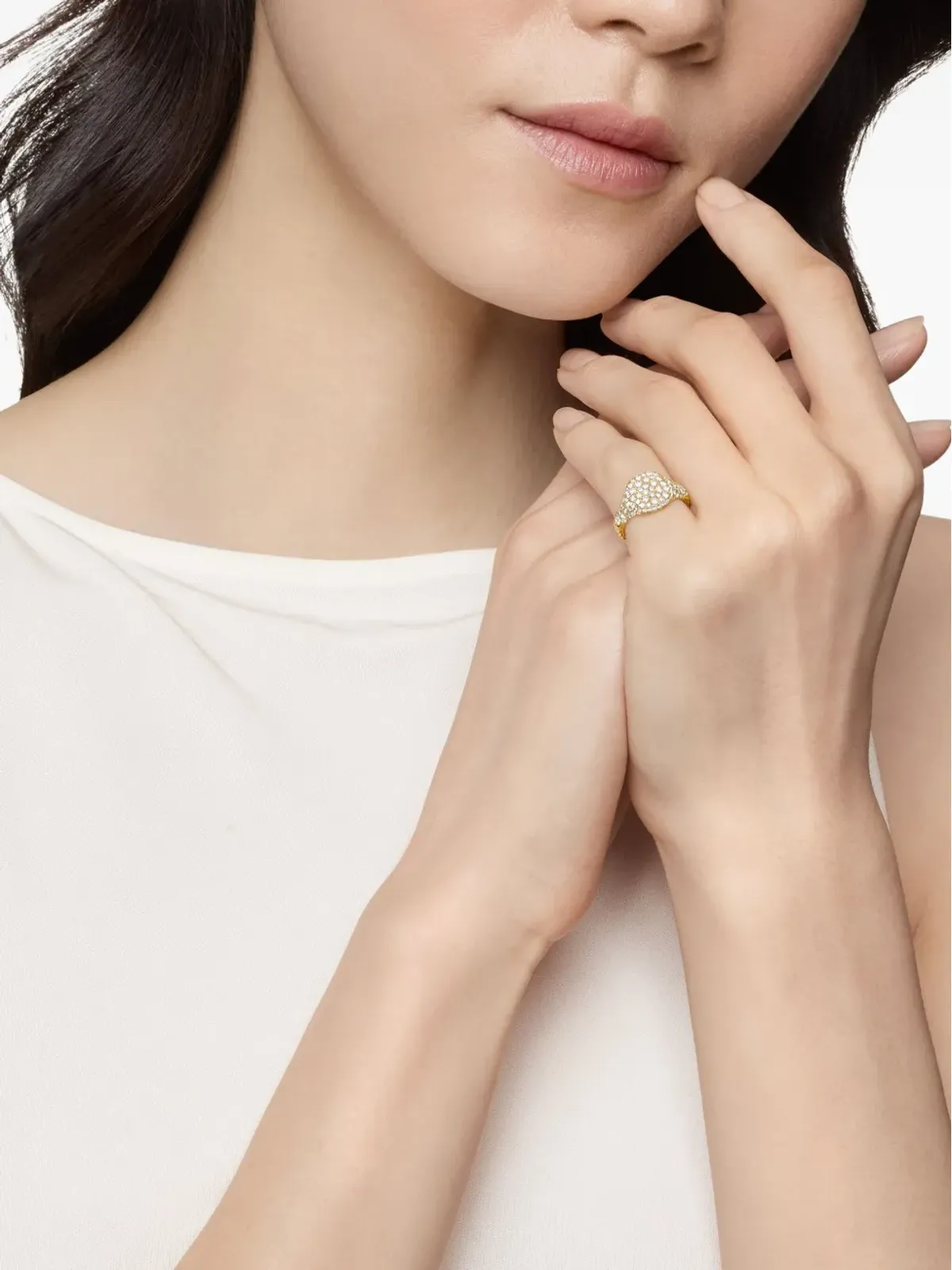 David Yurman 18kt イエローゴールド チェヴロン ダイヤモンド ピンキーリング - 画像2