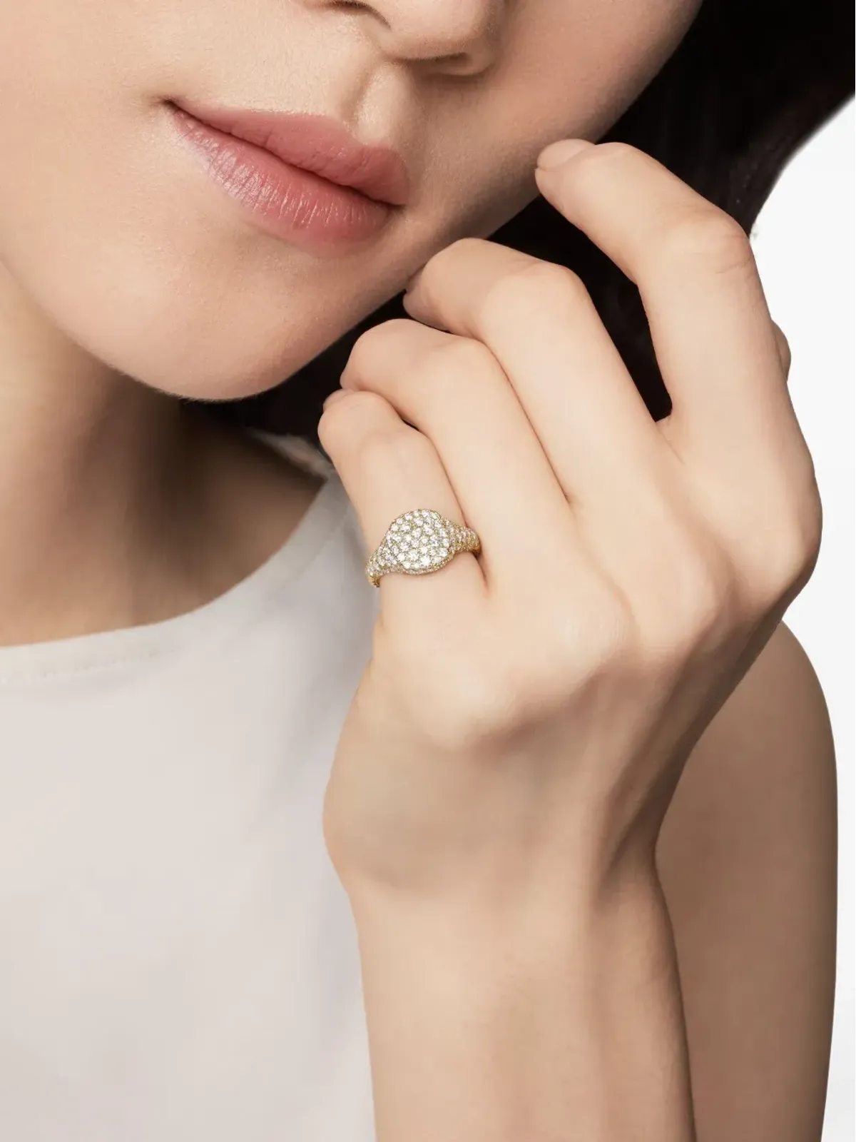 David Yurman 18kt イエローゴールド チェヴロン ダイヤモンド ピンキーリング - 画像3