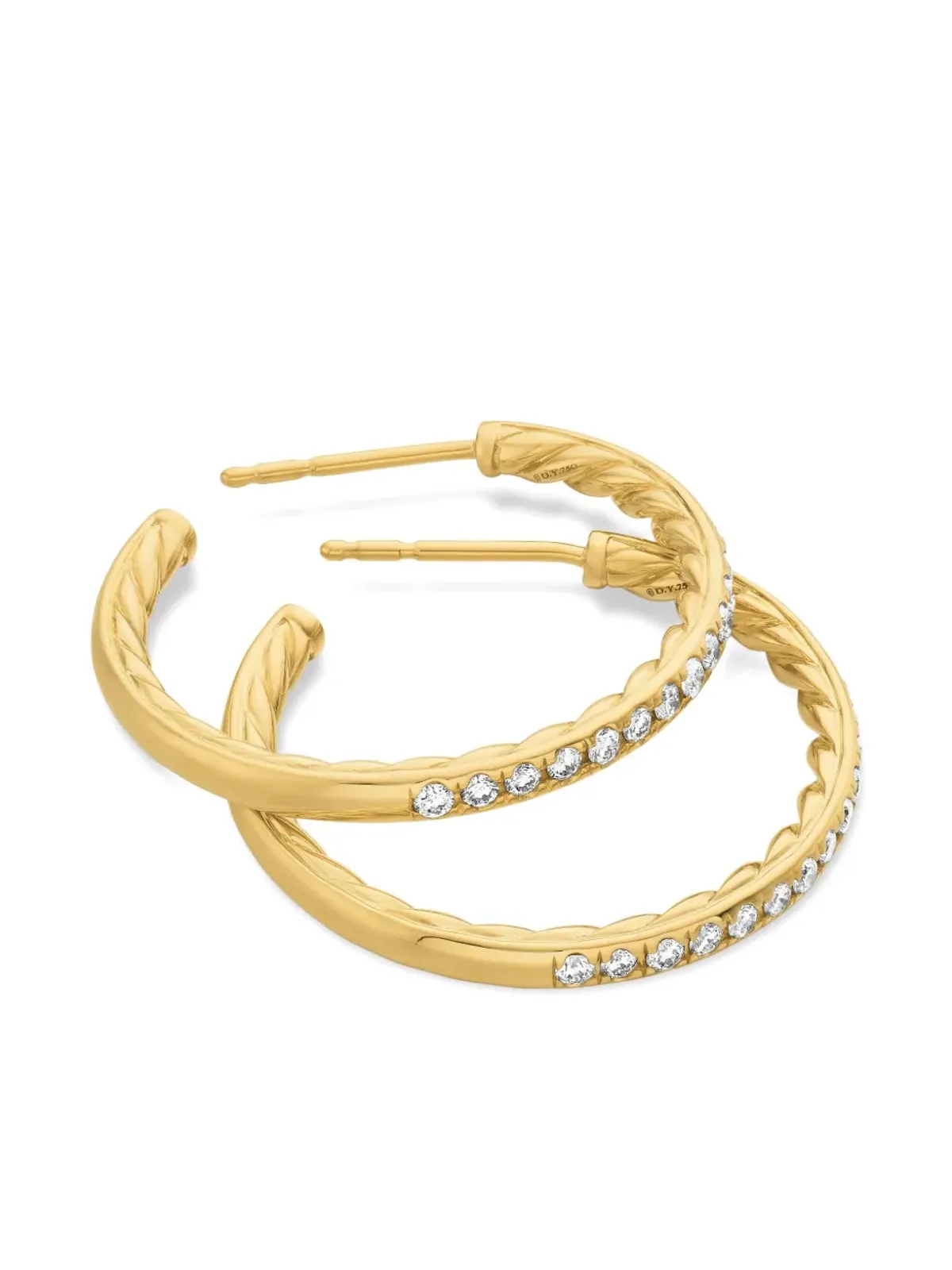 David Yurman 18kt イエローゴールド パヴェダイヤモンド フープピアス - 画像5