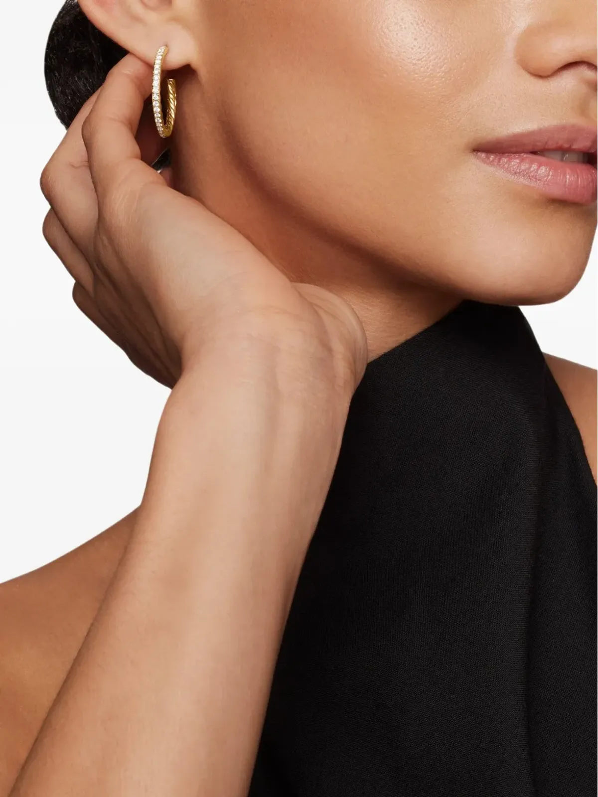 David Yurman 18kt イエローゴールド パヴェダイヤモンド フープピアス - 画像2
