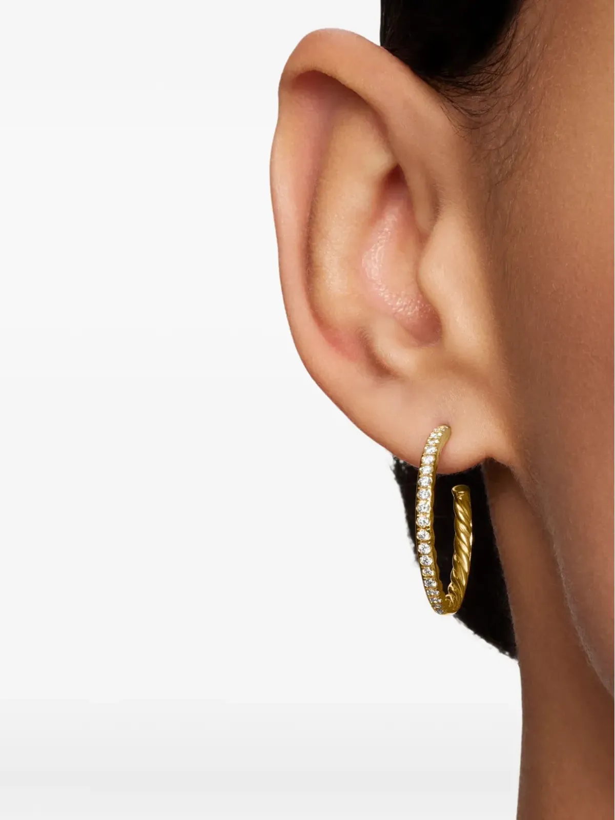 David Yurman 18kt イエローゴールド パヴェダイヤモンド フープピアス - 画像3
