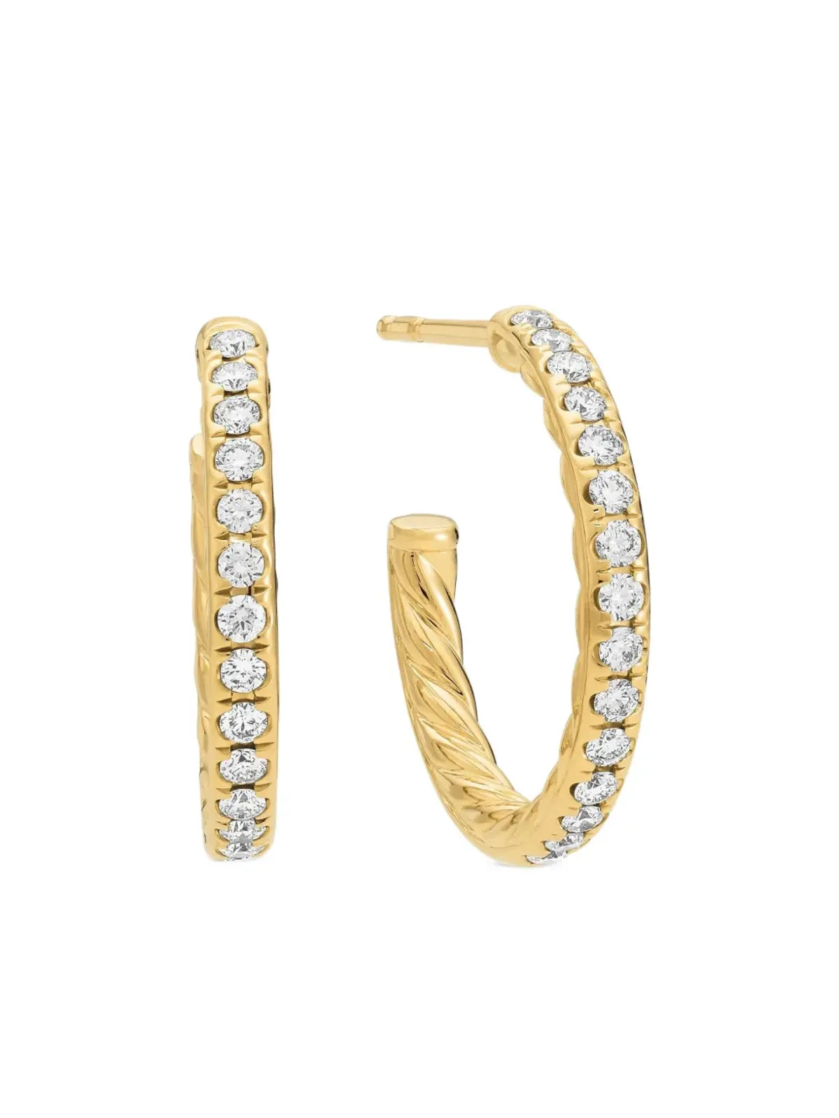 David Yurman 18金イエローゴールド パヴェダイヤモンド フープピアス - 画像1