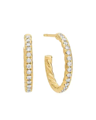 David Yurman 18金イエローゴールド パヴェダイヤモンド フープピアス - サムネイル1