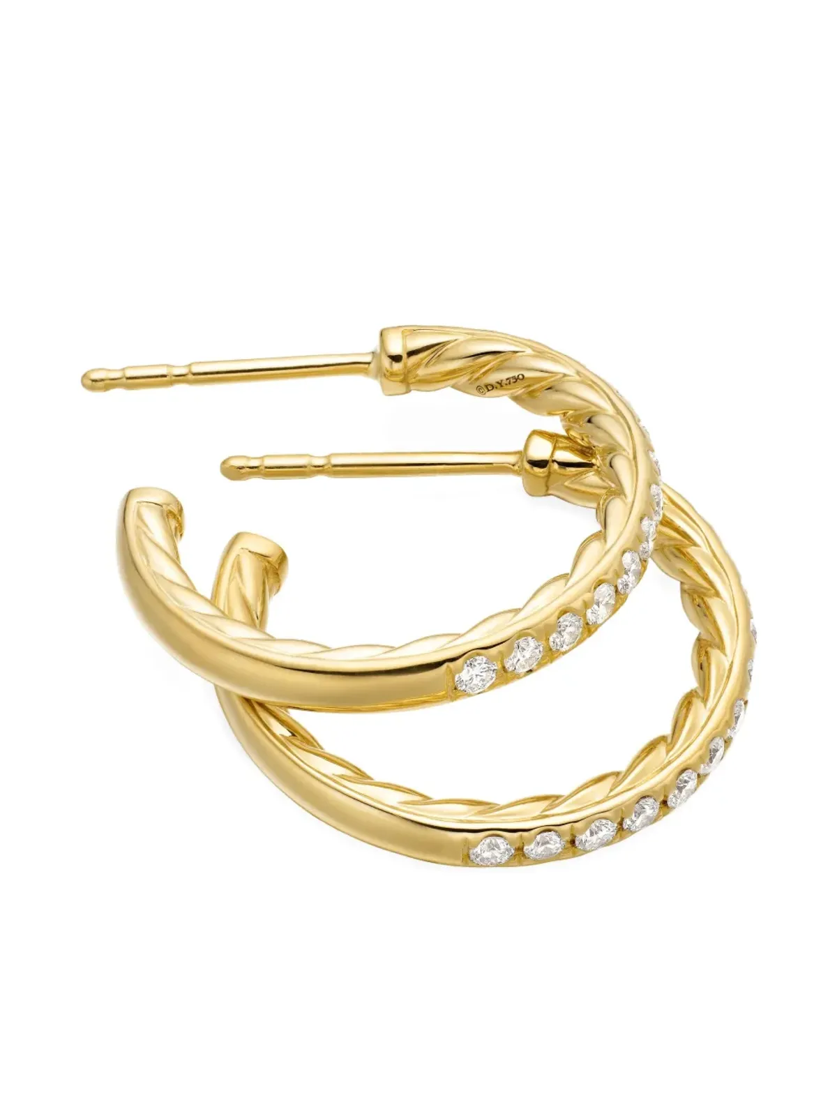 David Yurman 18金イエローゴールド パヴェダイヤモンド フープピアス - 画像5