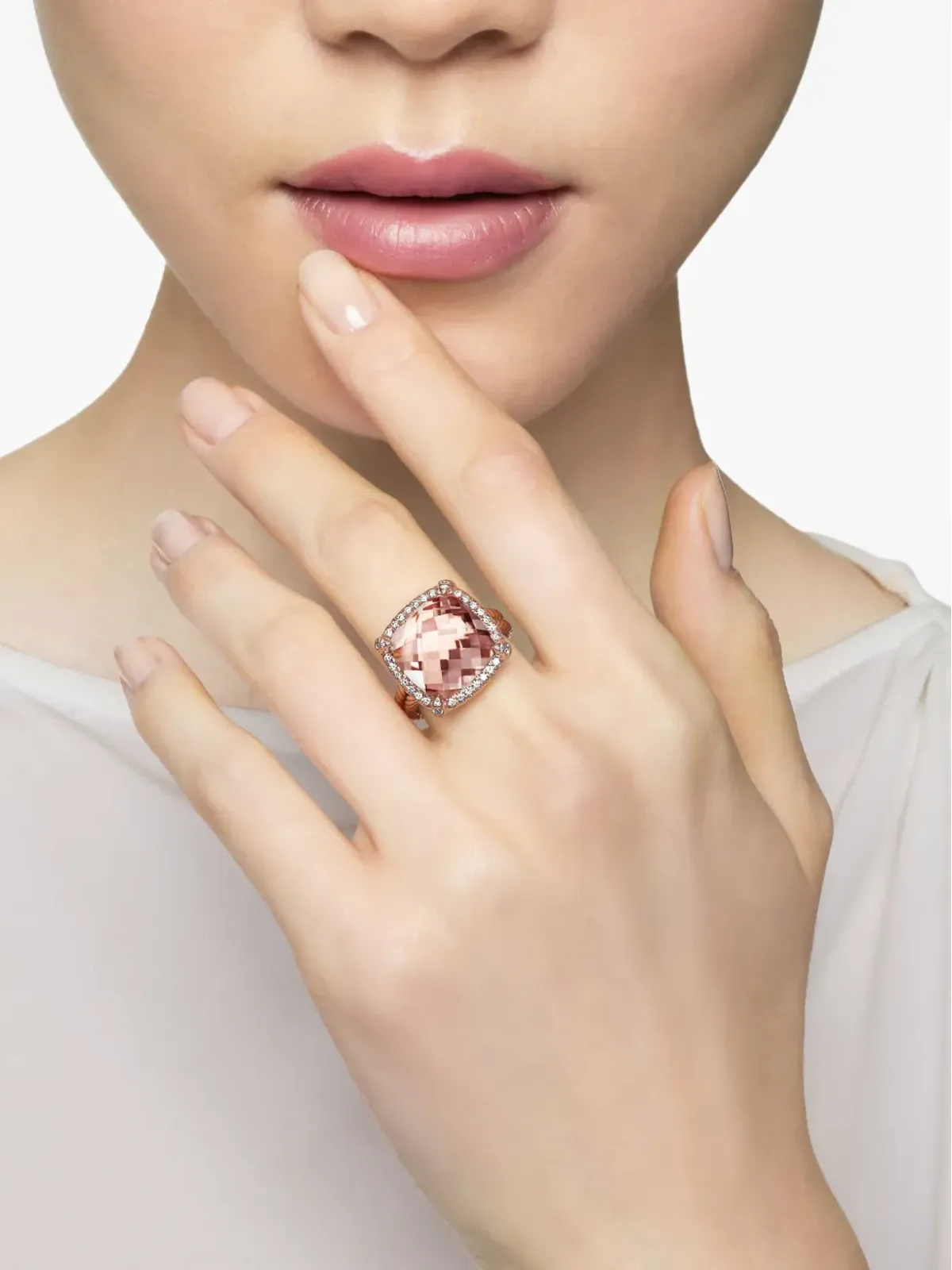 David Yurman 18kt ローズゴールド Chatelaine モルガナイト＆ダイヤモンド リング - 画像3