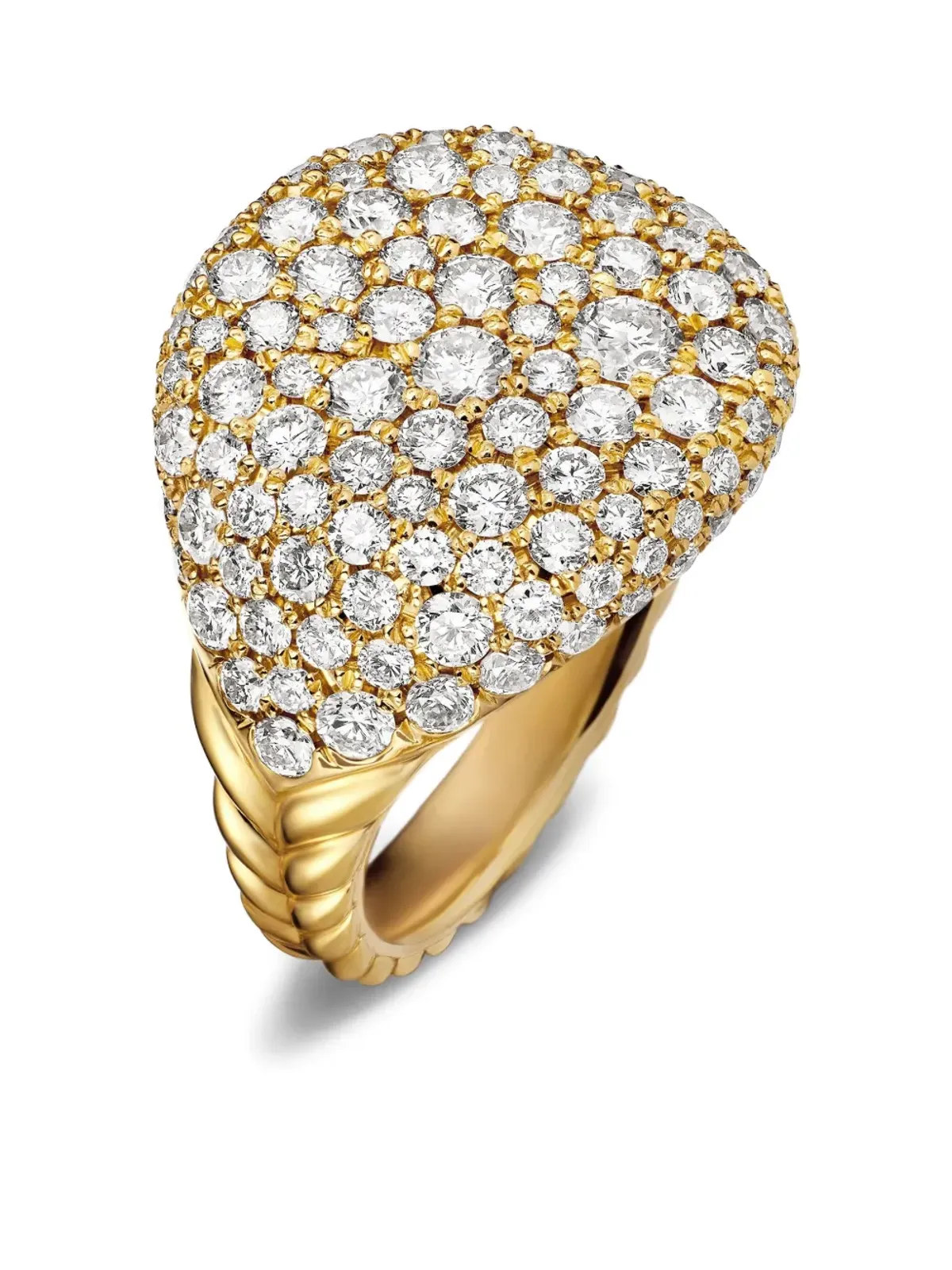 David Yurman 18kt イエローゴールド チェヴォン ダイヤモンド ピンキーリング - 画像4
