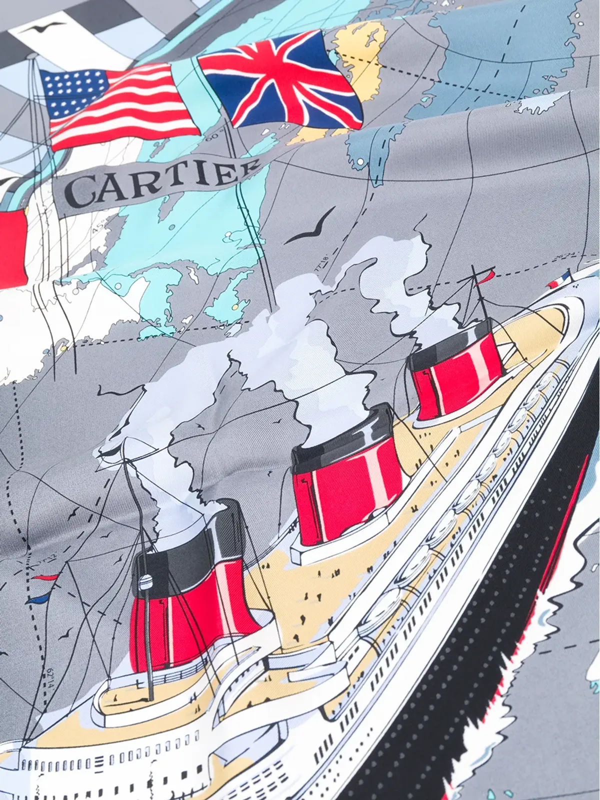Cartier 世界地図プリントスカーフ グレー - 画像3