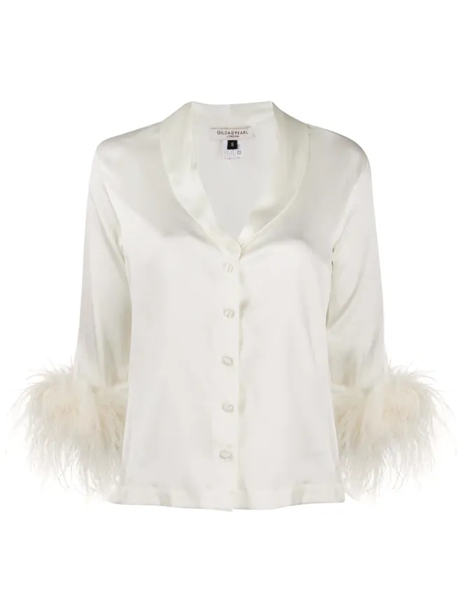 Gilda & Pearl Gilda & Pearl Esme ストレッチサテン パジャマシャツ（ホワイト）の商品画像