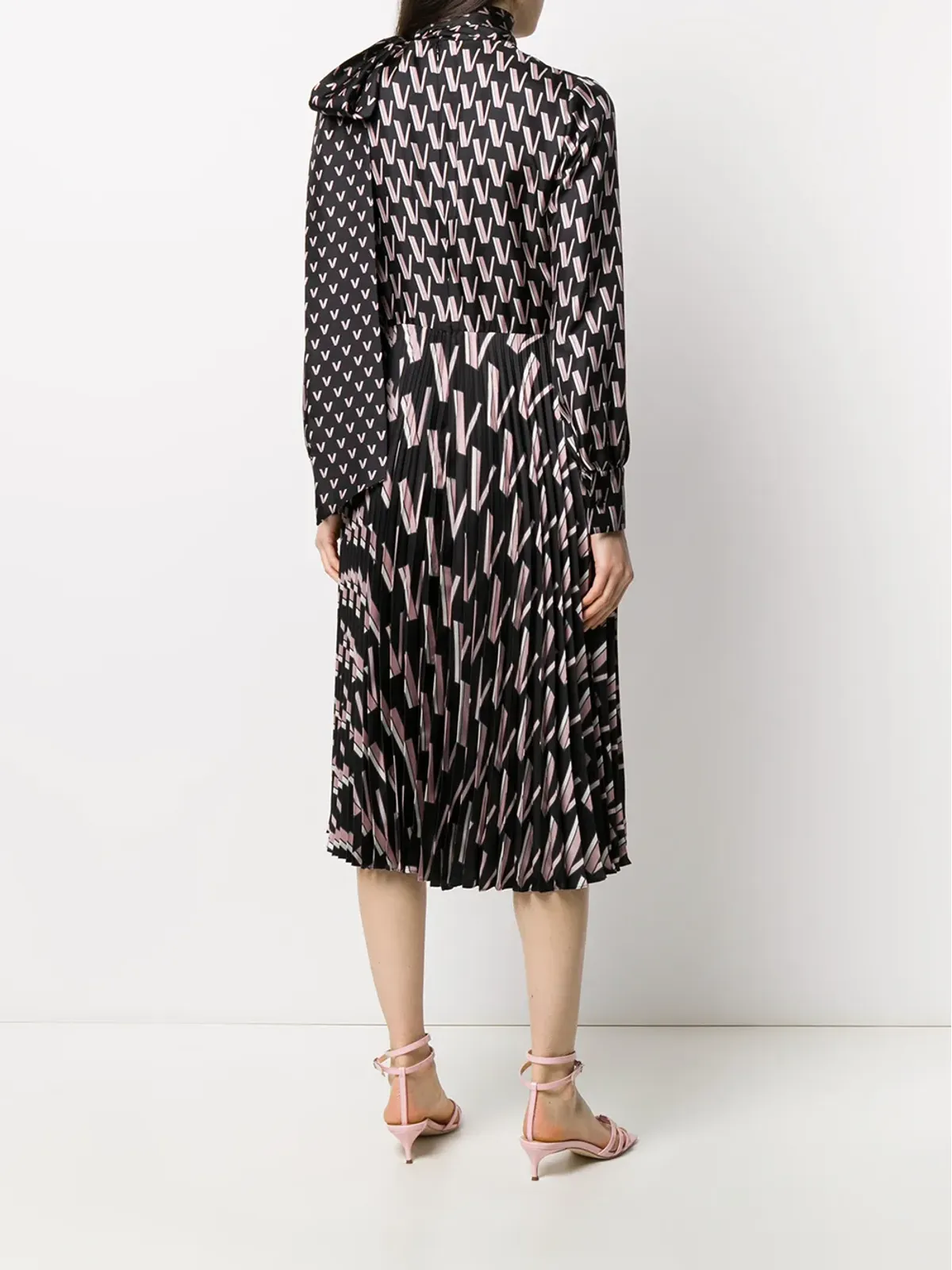 Valentino Garavani ダブルVロゴ付きパフスリボンドレス - 画像4