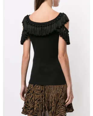 Dolce & Gabbana オフショルダータッセルトリムベスト - サムネイル4