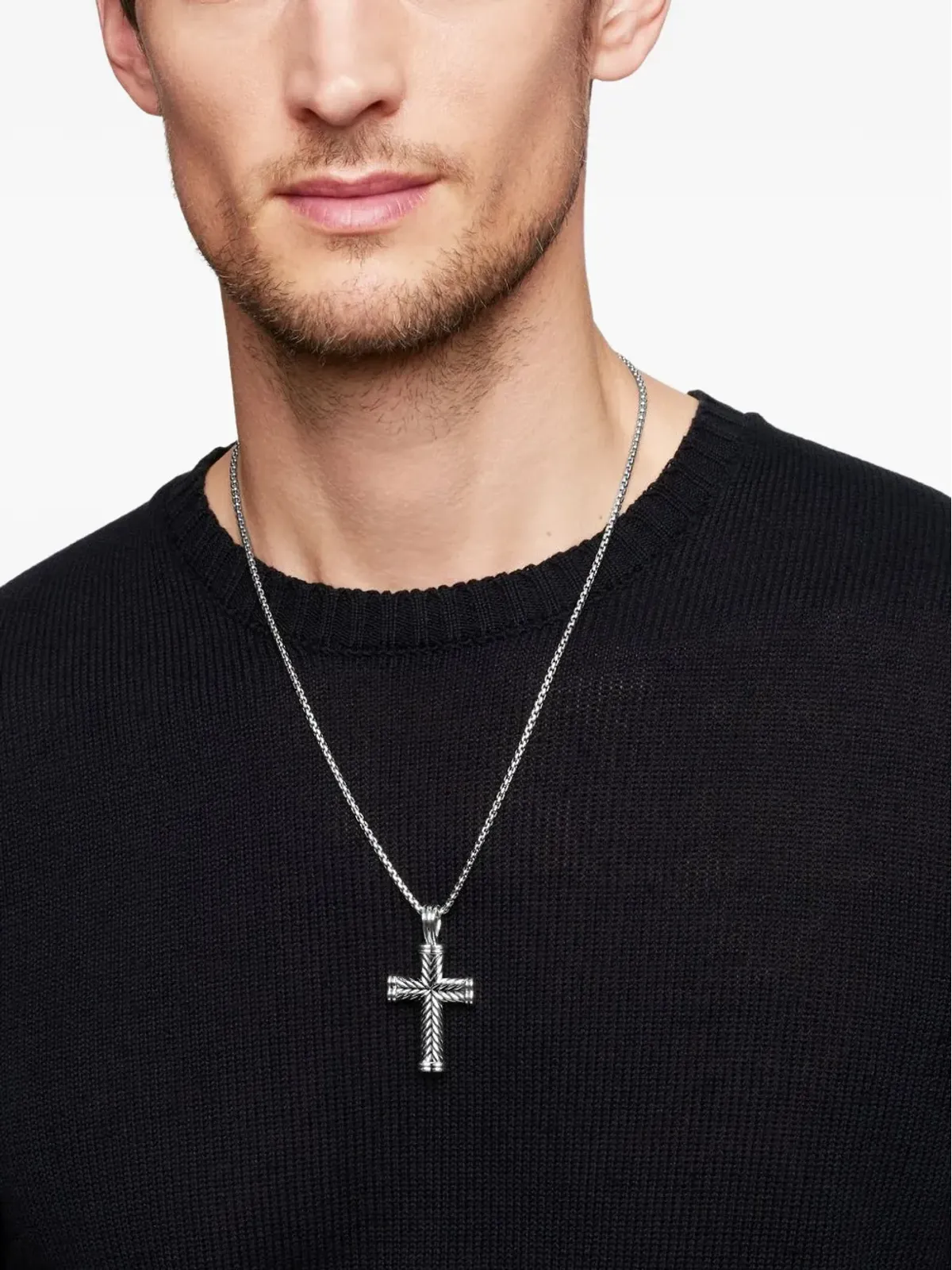 David Yurman スターリングシルバー チェボン クロス ペンダント - 画像2