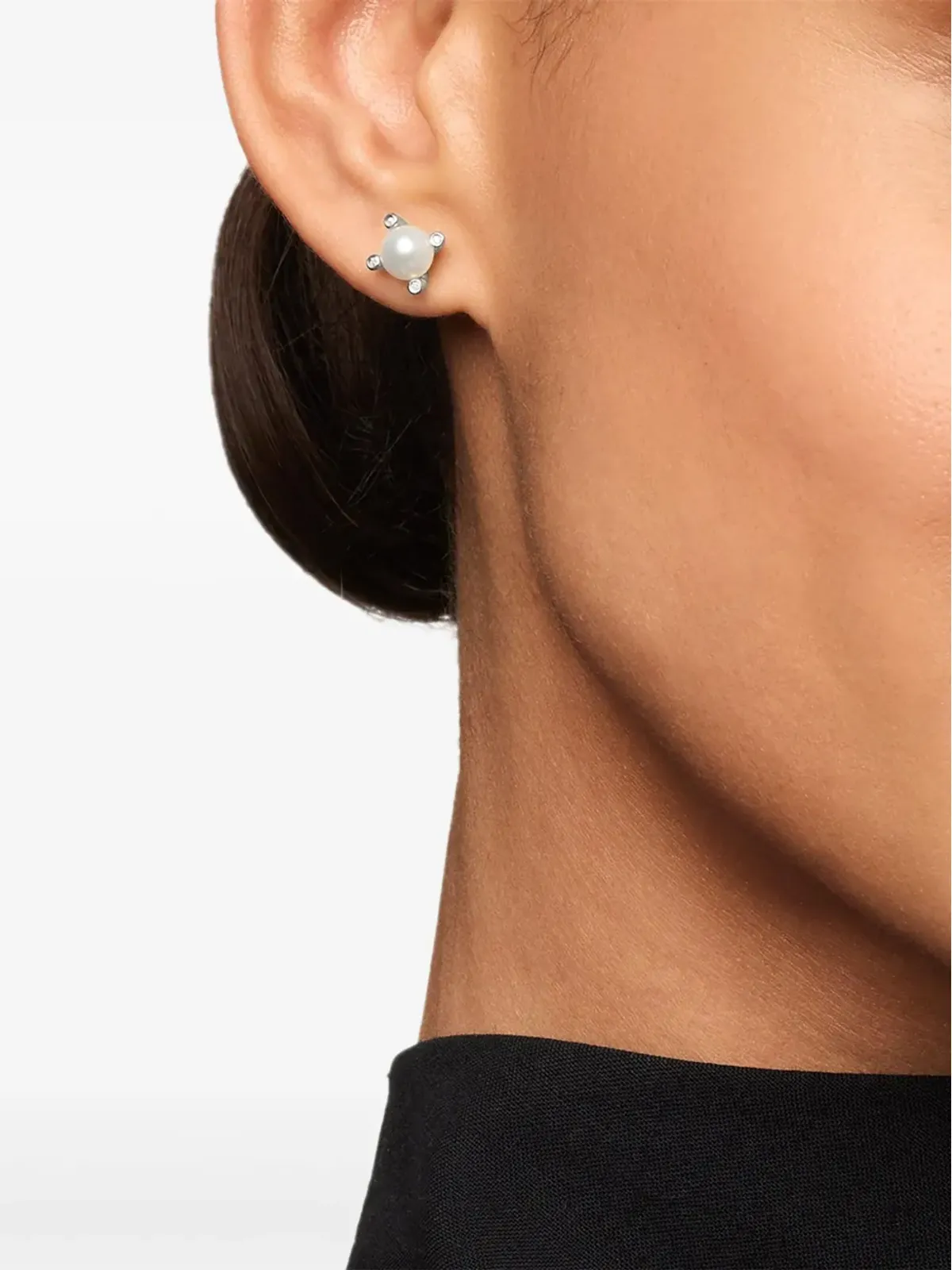 David Yurman sterling silver pearl and diamond stud earrings (7.4mm) - 画像2