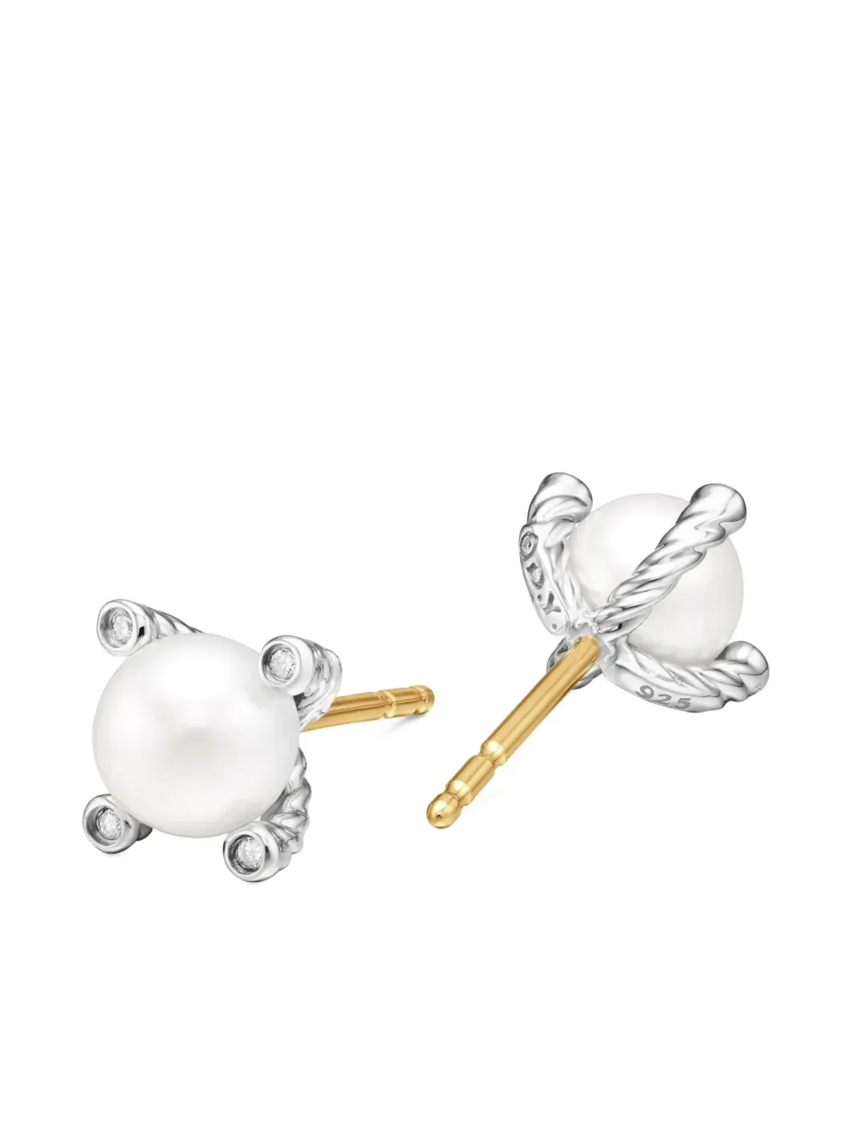 David Yurman sterling silver pearl and diamond stud earrings (7.4mm) - 画像4