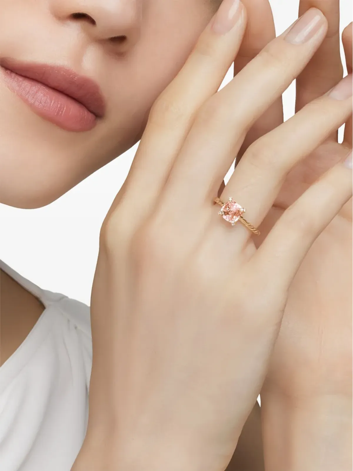 David Yurman 18kt ローズゴールド Chatelaine モルガナイトとダイヤモンド リング - 画像3