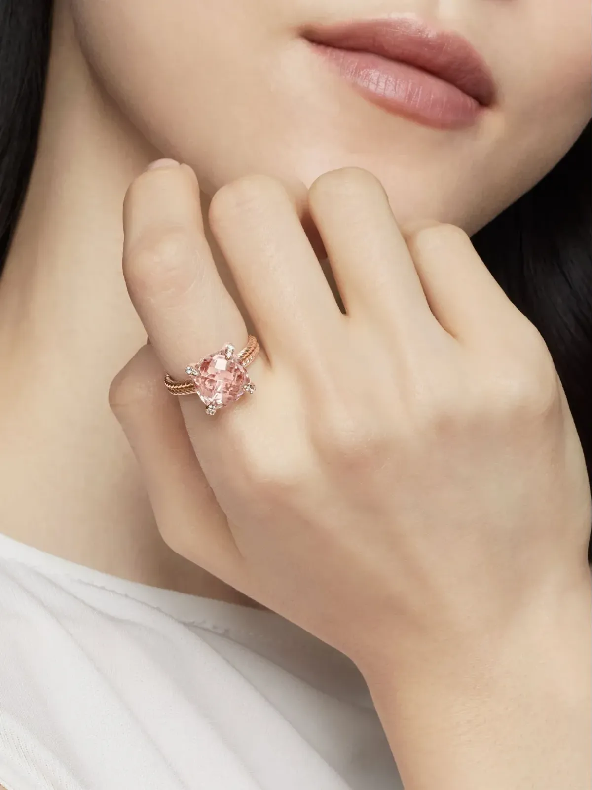 David Yurman 18Kローズゴールド Chatelaine モルガナイト＆ダイヤモンド リング（11mm）- ピンク - 画像3