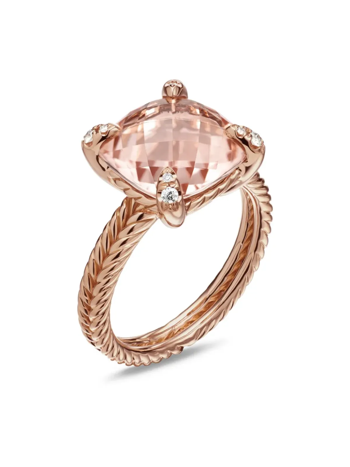 David Yurman 18Kローズゴールド Chatelaine モルガナイト＆ダイヤモンド リング（11mm）- ピンク - 画像4