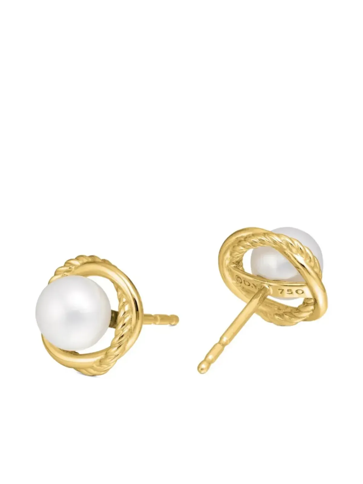 David Yurman 18ktイエローゴールド クロスオーバーインフィニティ パールスタッドピアス - 画像4