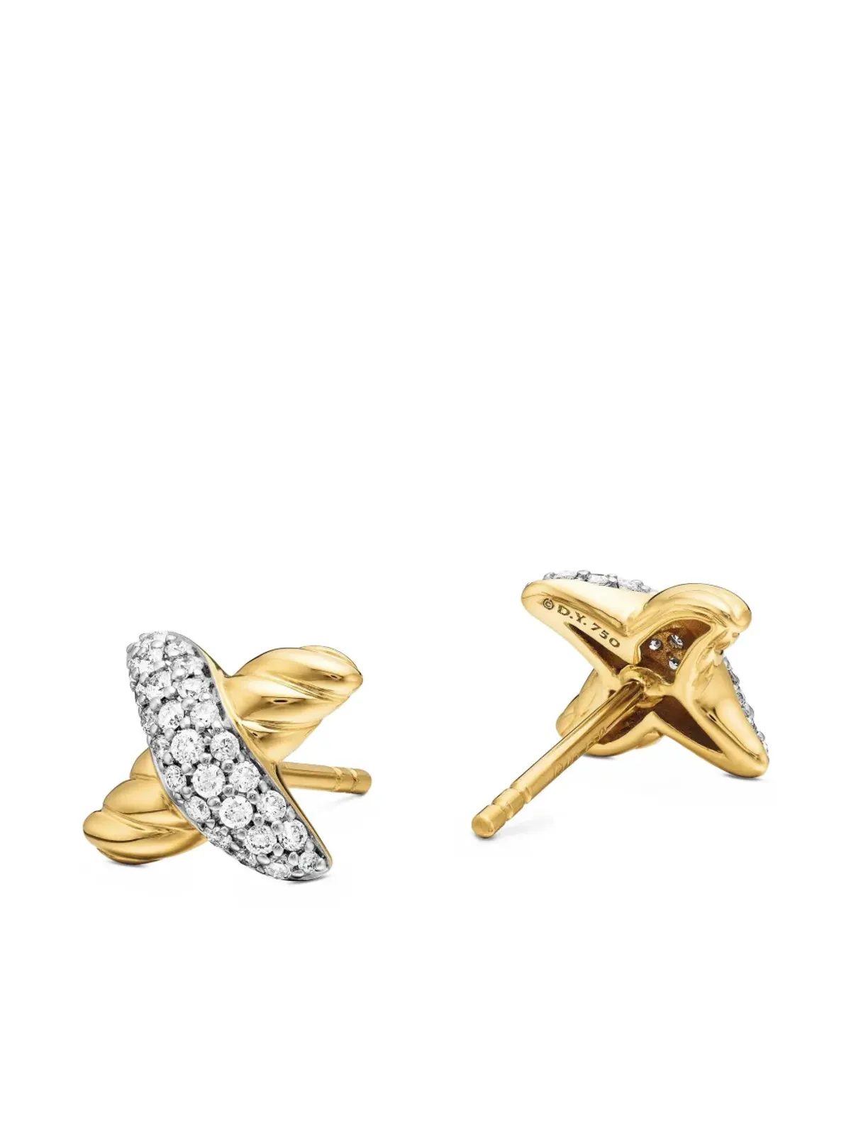 David Yurman 18K イエローゴールド Petite X ダイヤモンド スタッドピアス - 画像4