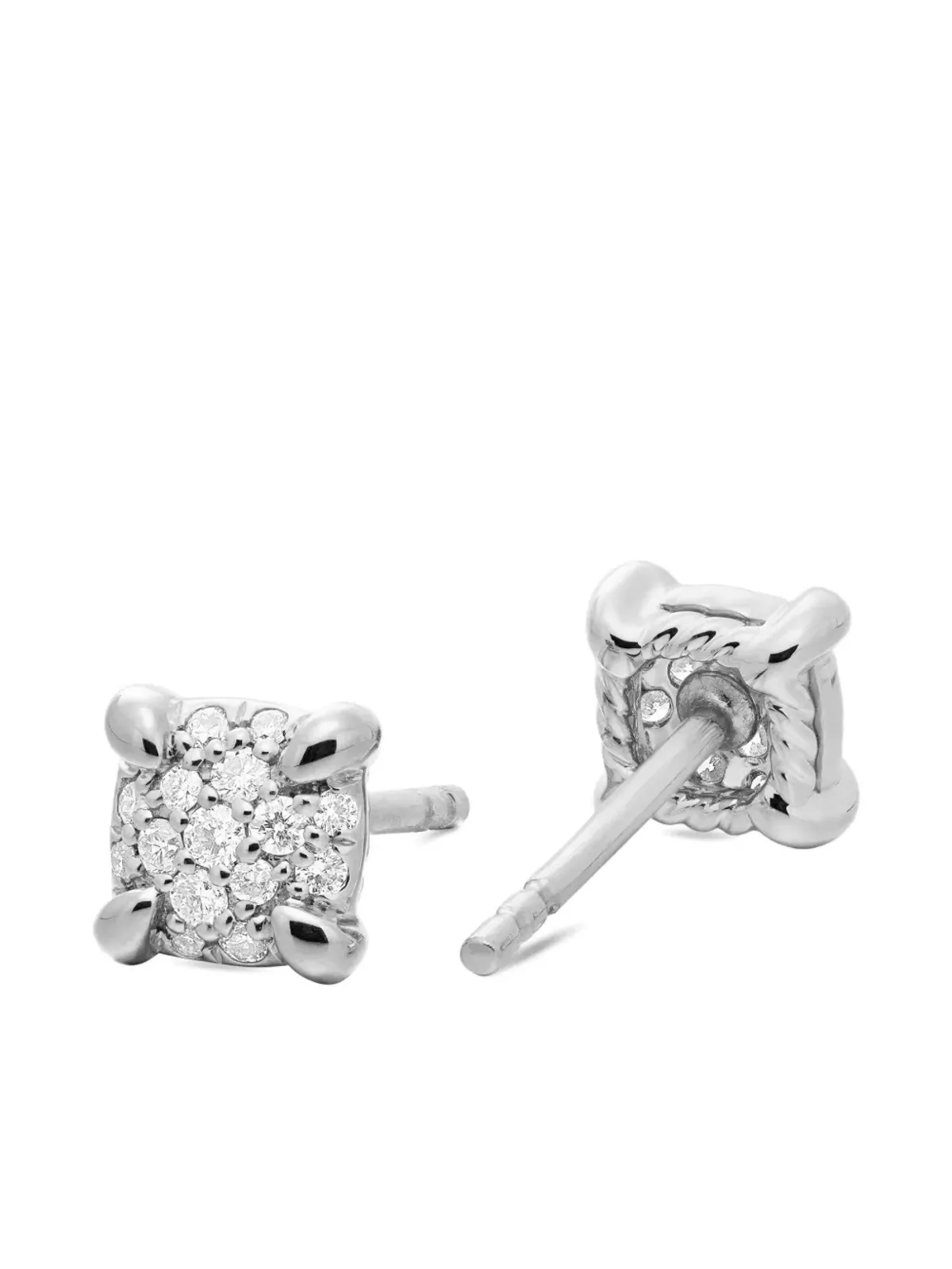 David Yurman 18kt White Gold Petite Chatelaine Diamond Pavé Stud Earrings (5mm) - Silver - 画像4