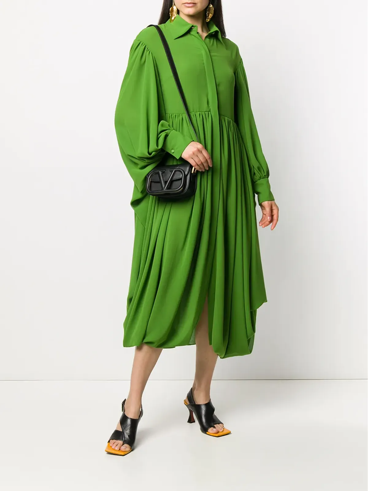 Valentino Garavani ギャザー入りヘムのプリーツシャツドレス - グリーン - 画像2