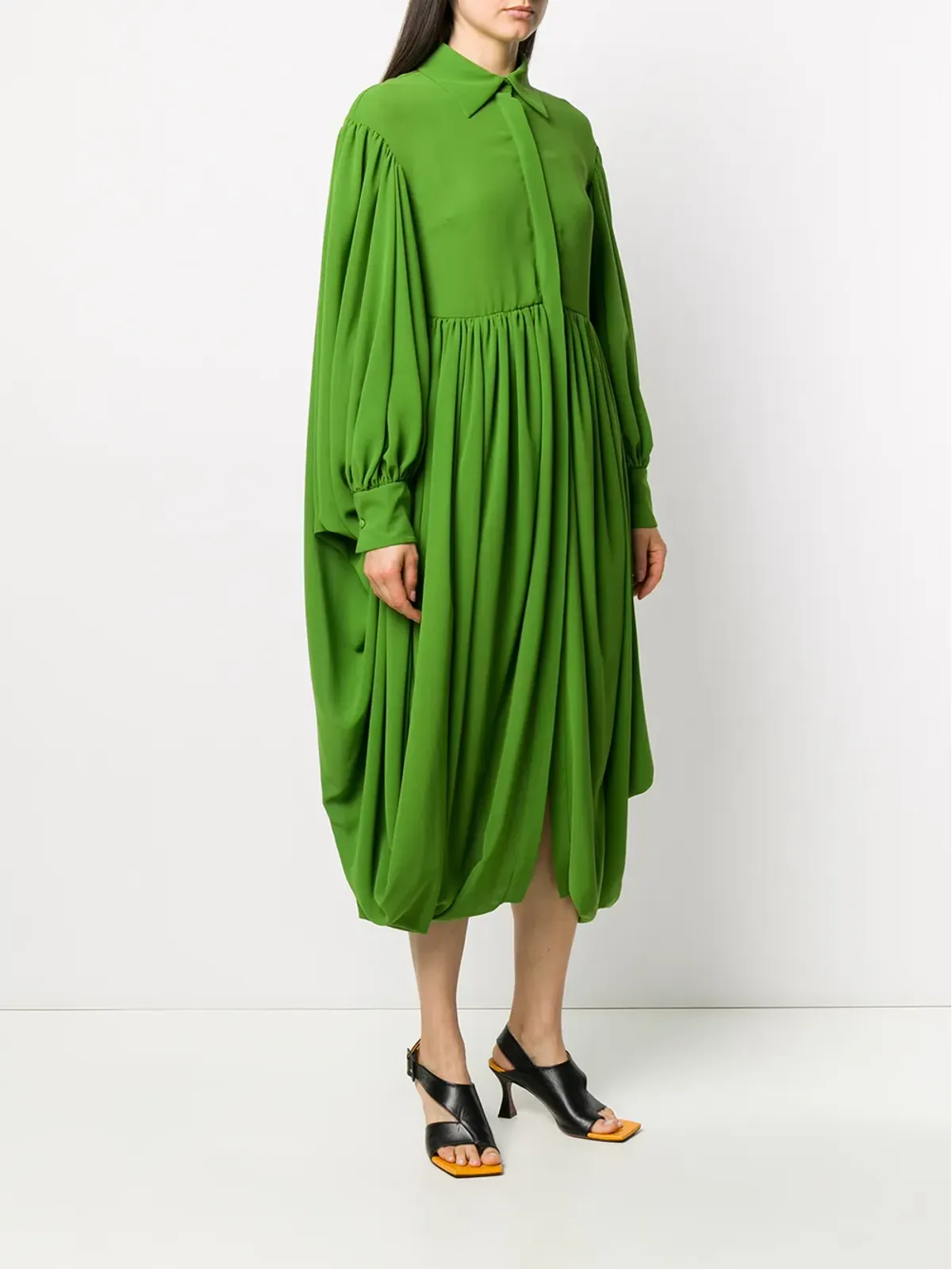 Valentino Garavani ギャザー入りヘムのプリーツシャツドレス - グリーン - 画像3