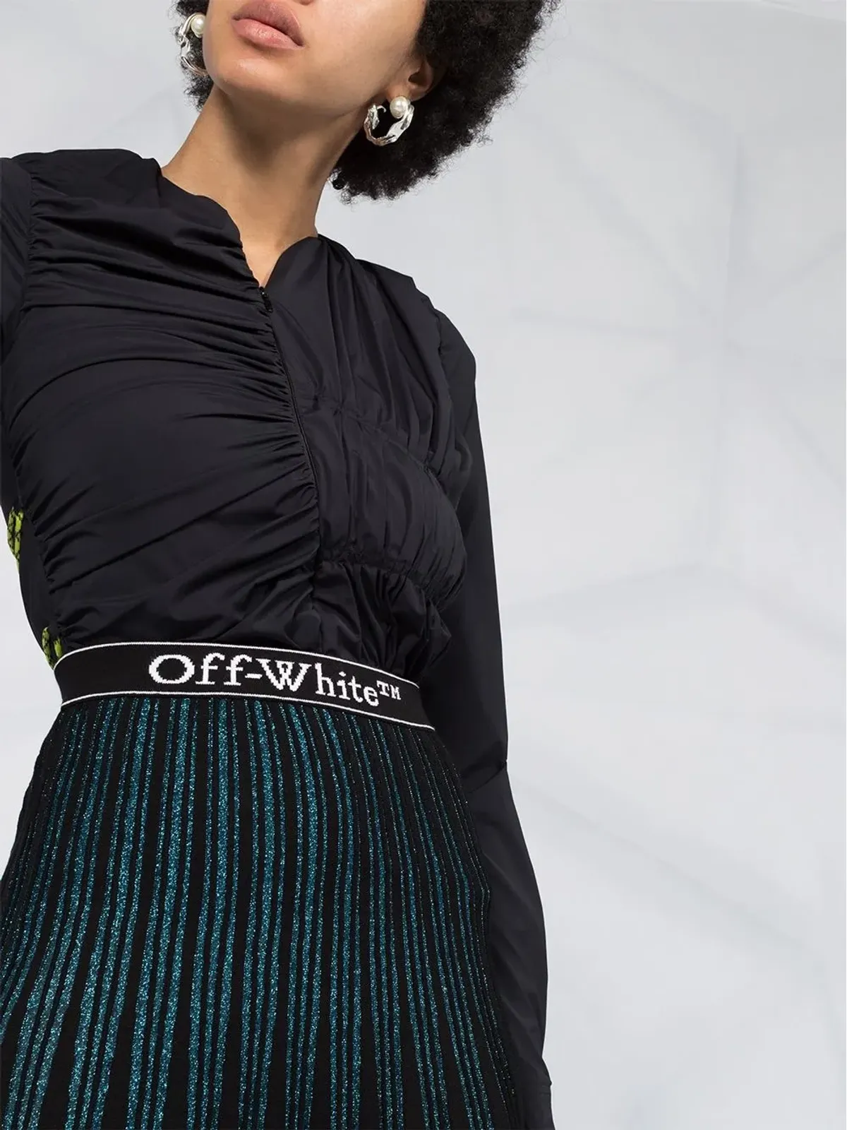Off-White グリッター・ストライプ プリーツスカート ブルー - 画像5