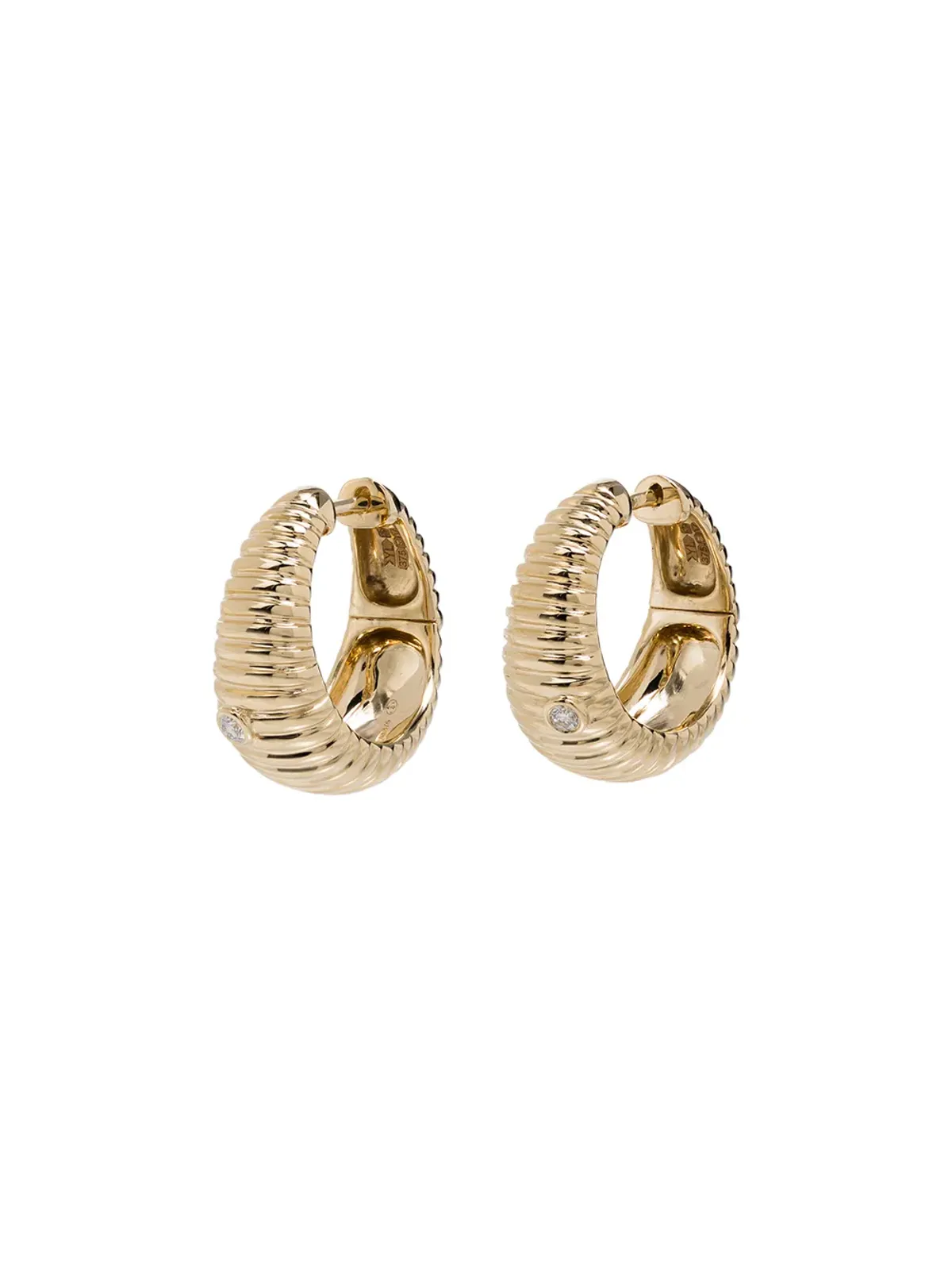 Yvonne Léon 9kt yellow gold ridged diamond hoop earrings - 画像1