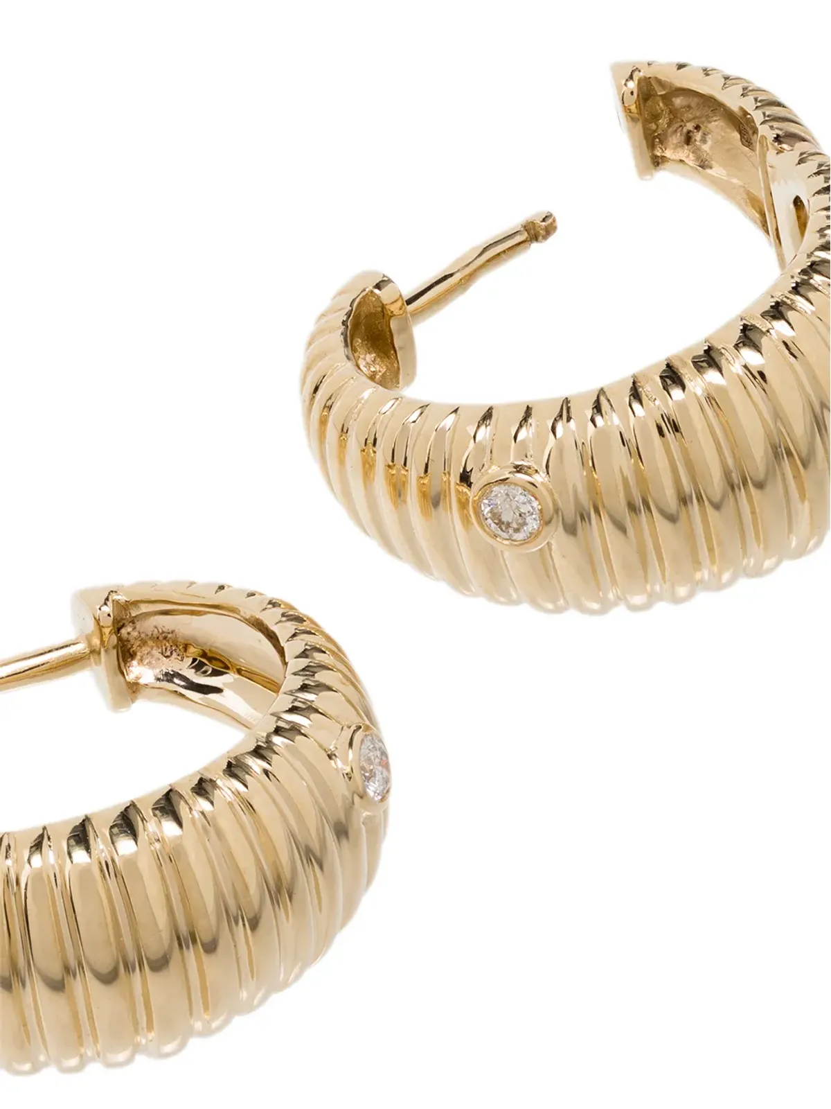 Yvonne Léon 9kt yellow gold ridged diamond hoop earrings - 画像3