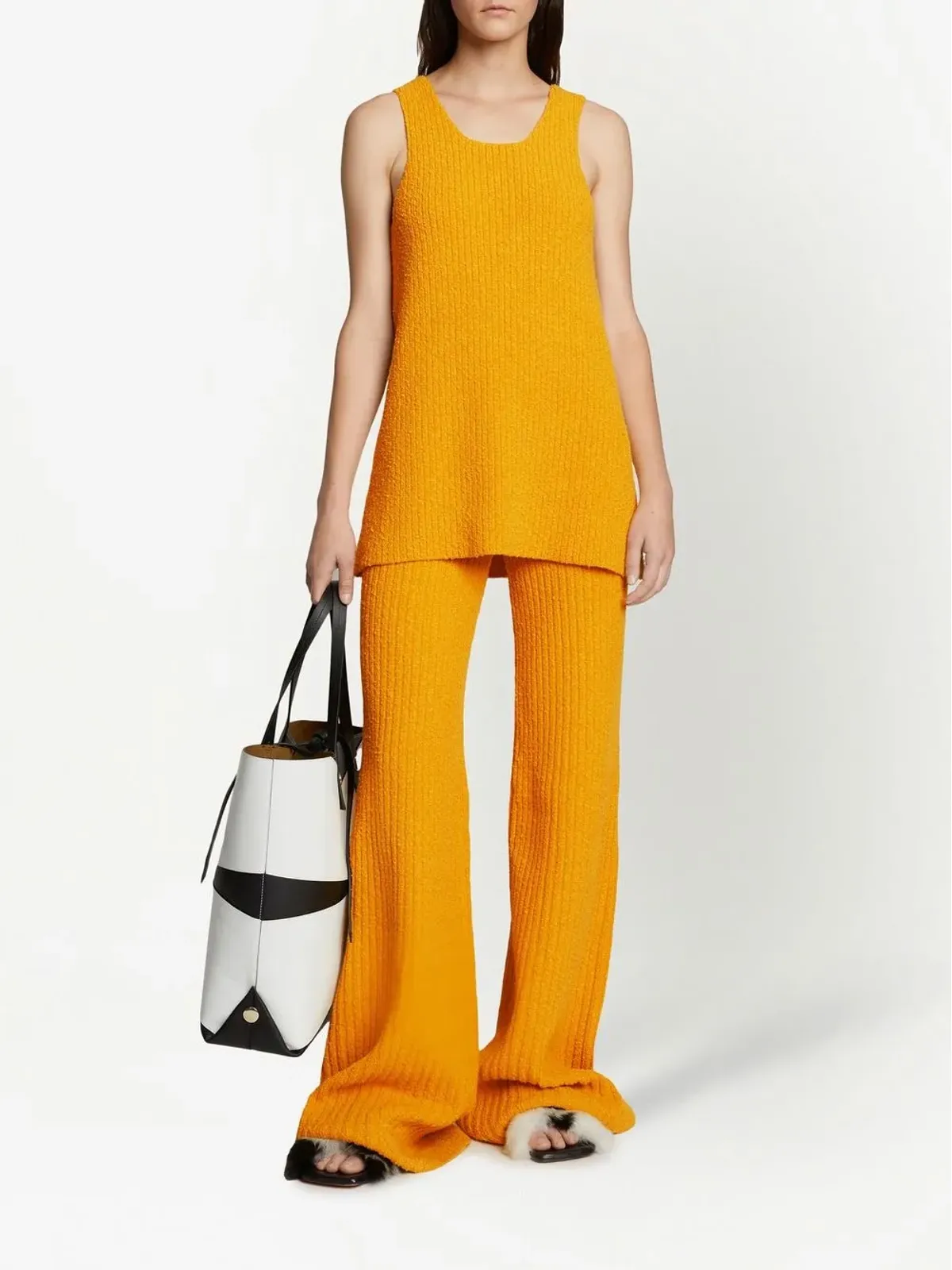 Proenza Schouler メランジブークレ編みニットタンクトップ（イエロー） - 画像2