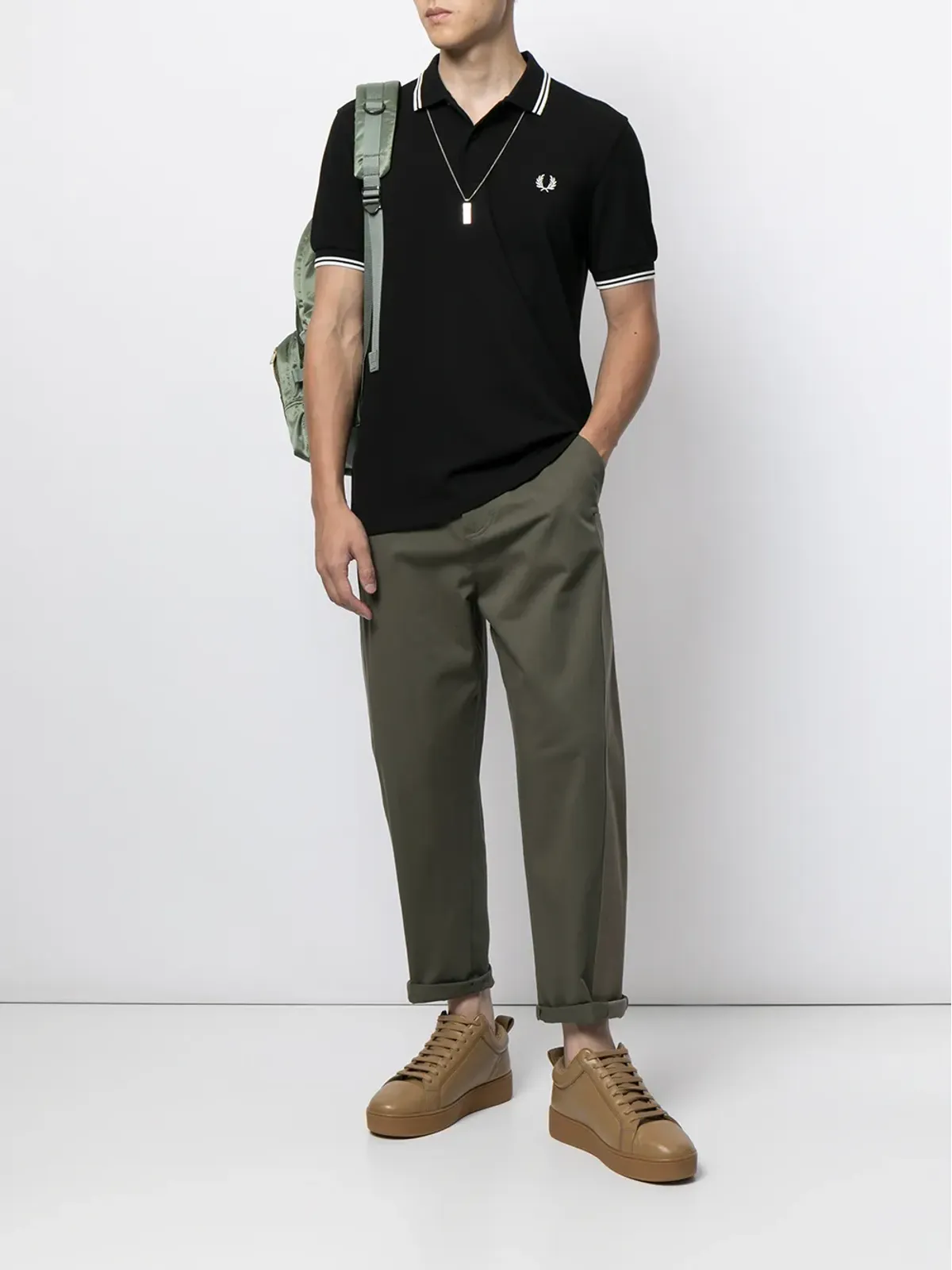 Fred Perry ツインティップド コットン ポロシャツ ブラック - 画像2