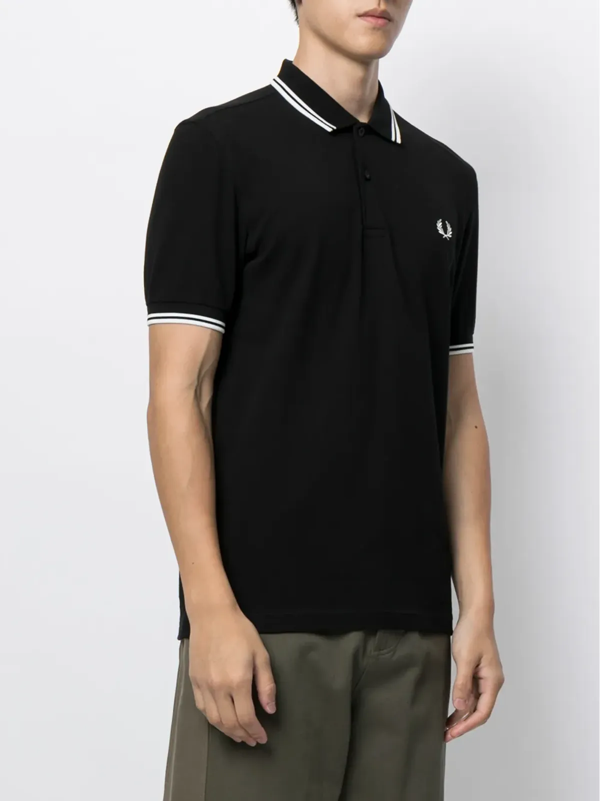 Fred Perry ツインティップド コットン ポロシャツ ブラック - 画像3