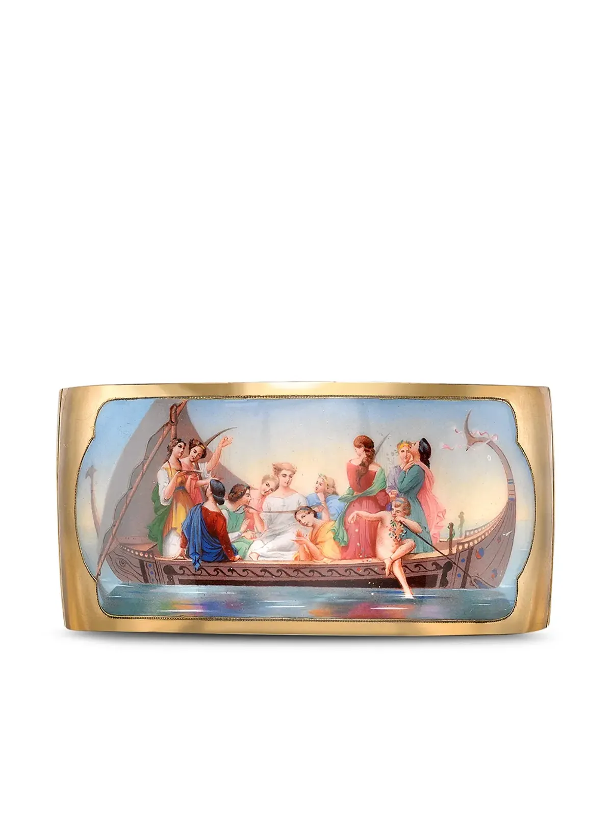 Pragnell Vintage 1837-1901 18kt yellow gold Victorian Roman Revival enamel bangle - 画像1