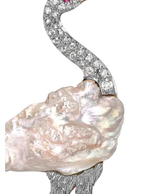 Pragnell Vintage エドワーディアン パール＆ダイヤモンド オーストリッチ ブローチ 18K イエローゴールド - Silver - サムネイル2