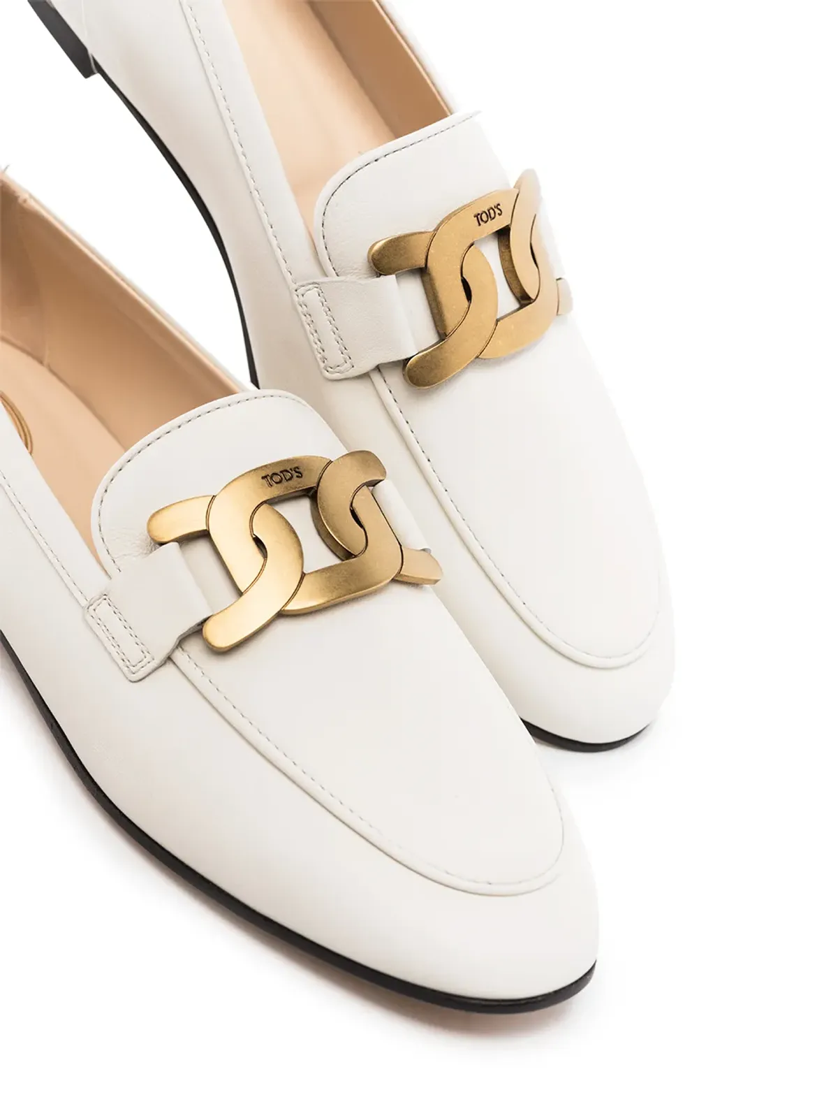 Tod's Kate ゴールドチェーン レザー ローファー（ホワイト） - 画像2