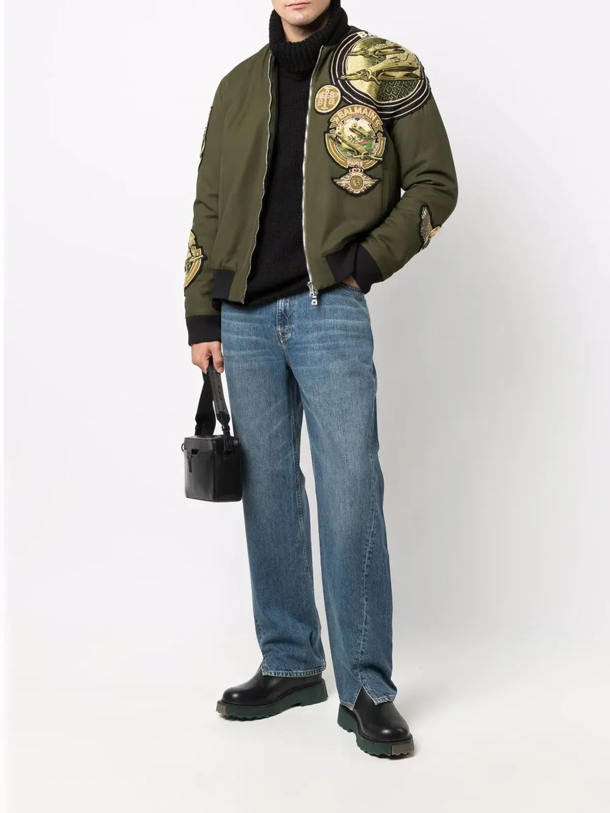 Balmain マルチバッジ パイロットジャケット グリーン - 画像2