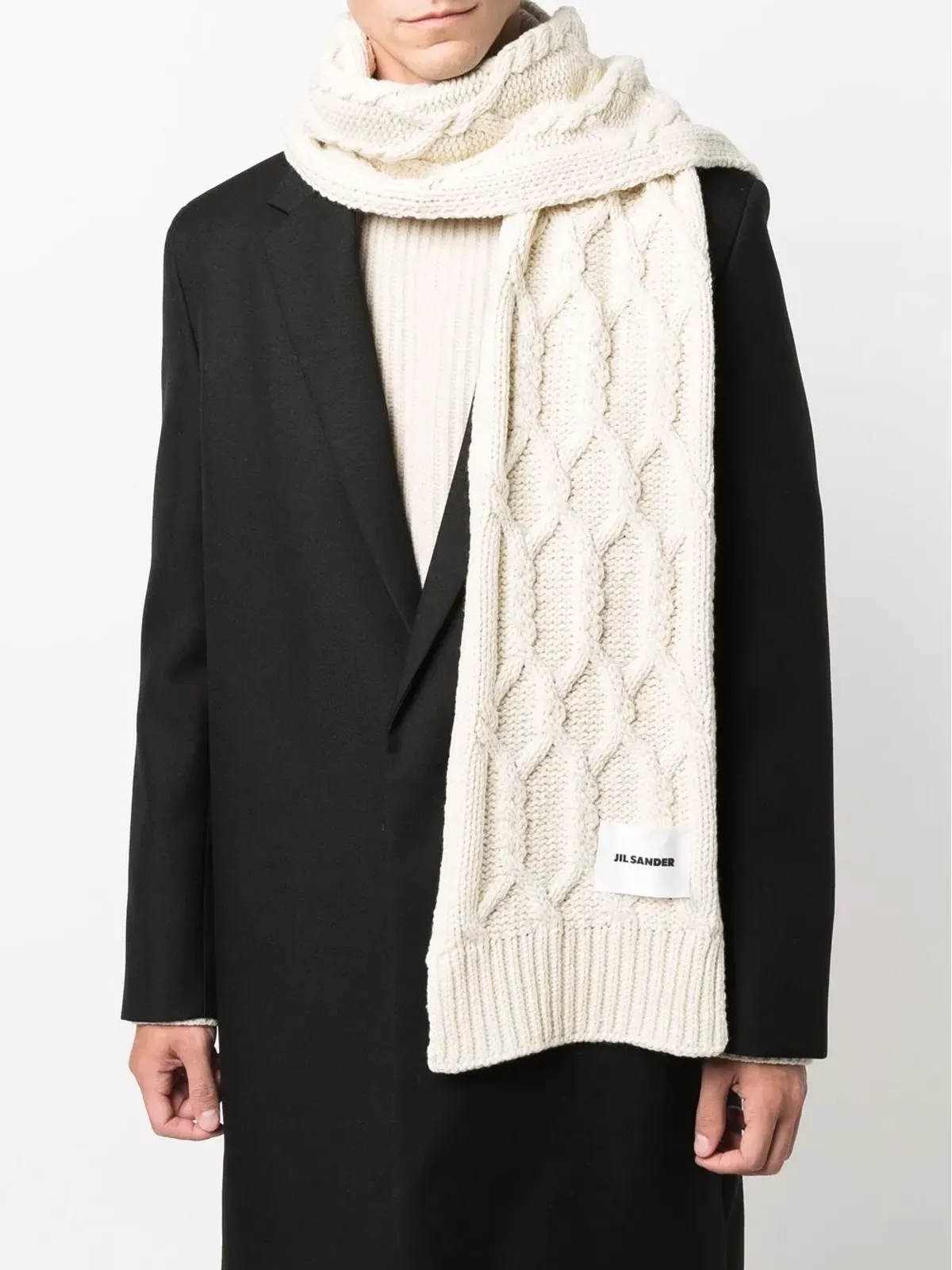 Jil Sander ケーブルニット ウール スカーフ - 画像2